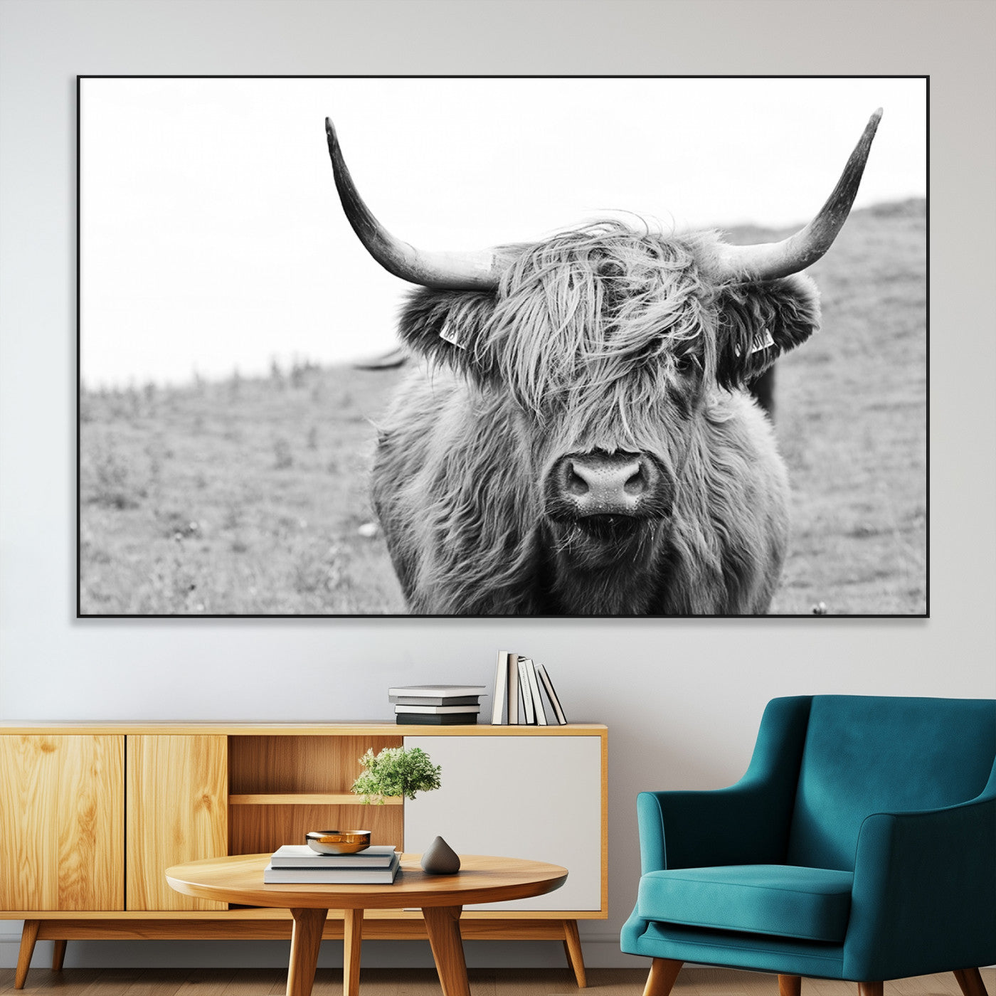 -Newfoundland Cow Art Wall Art, Black White Cow Art Wall Art Canvas Print