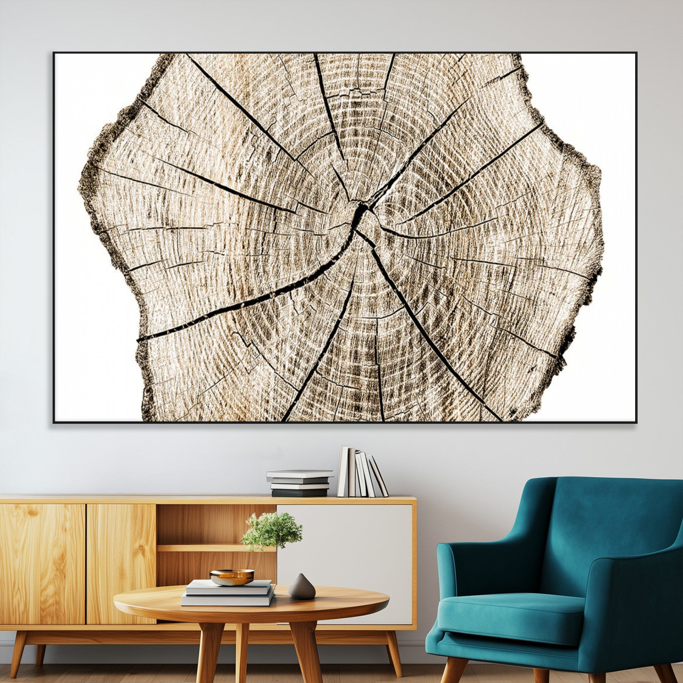 12450-MGV-CV-36X24-Abstract Wood Tree Ring Wall Art - Ready to Hang Minimalist Wooden Design for Rustic & Contemporary