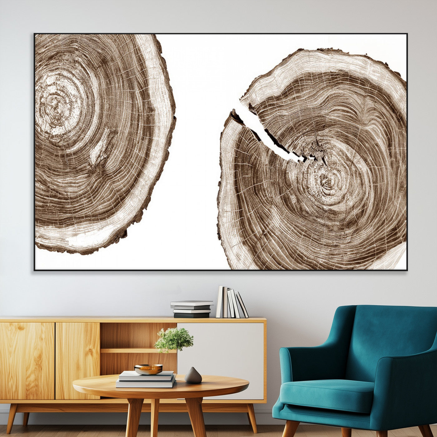 43743-MGV-CV-36X24-Wood Tree Ring Wall Art Canvas Prints, Tree Rings – Minimalist Black and White Wood Art | Triptych