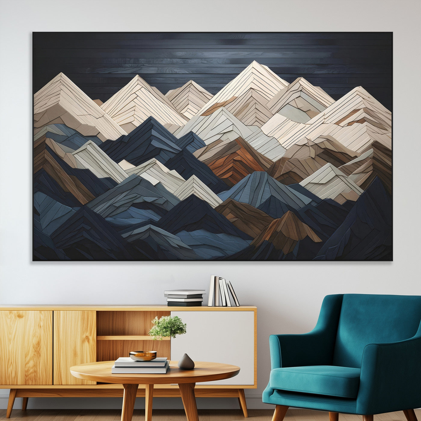 12896-MGV-CV-36X24-Mountain Wall Art – Modern Geometric Landscape Canvas Print, Abstract Nature Inspired Decor for Home or Office