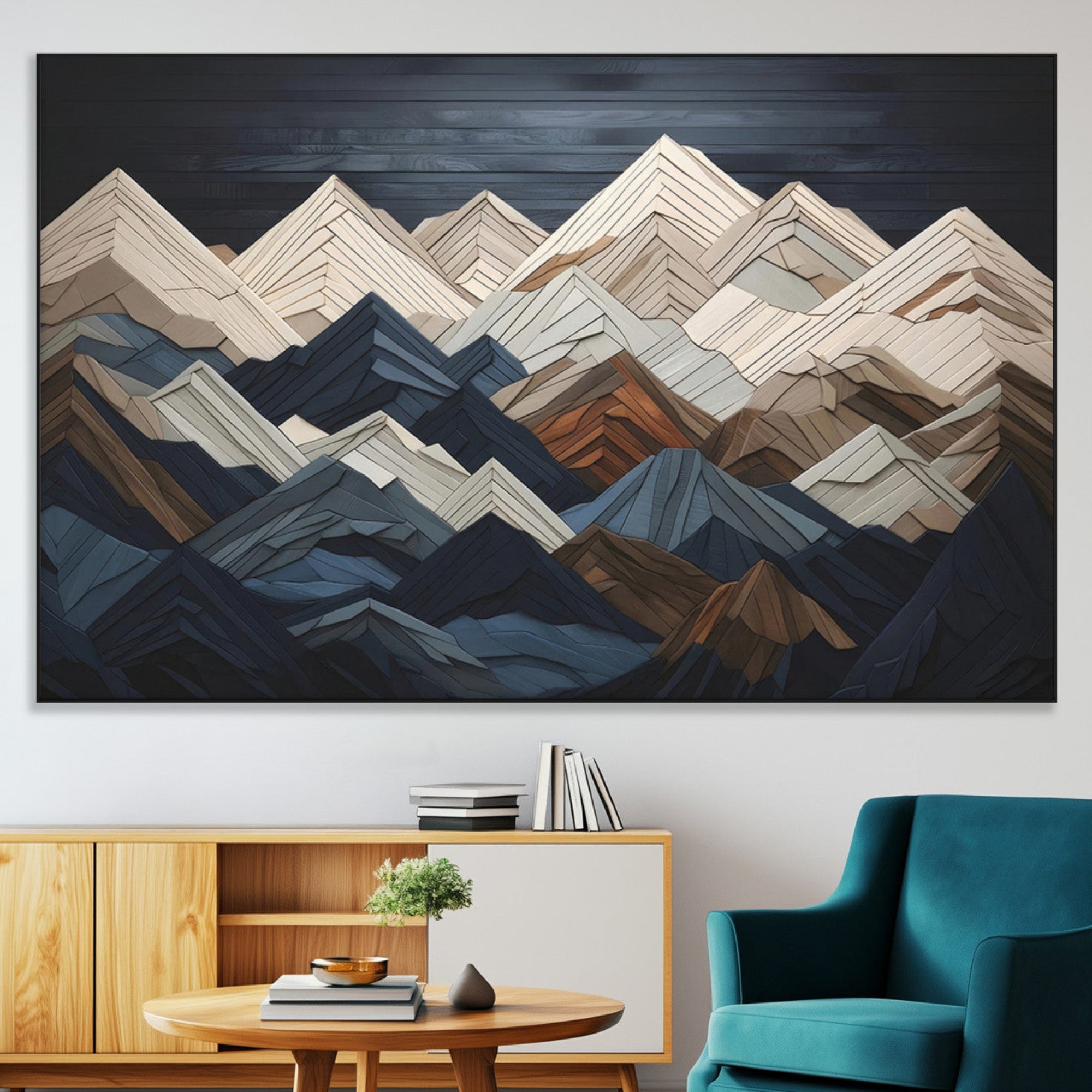 12896-MGV-CV-36X24-Rustic Mountain Landscape Wall Art Canvas Print – Framed 3D Wooden Effect Mountain Nature Artwork for Home, Office