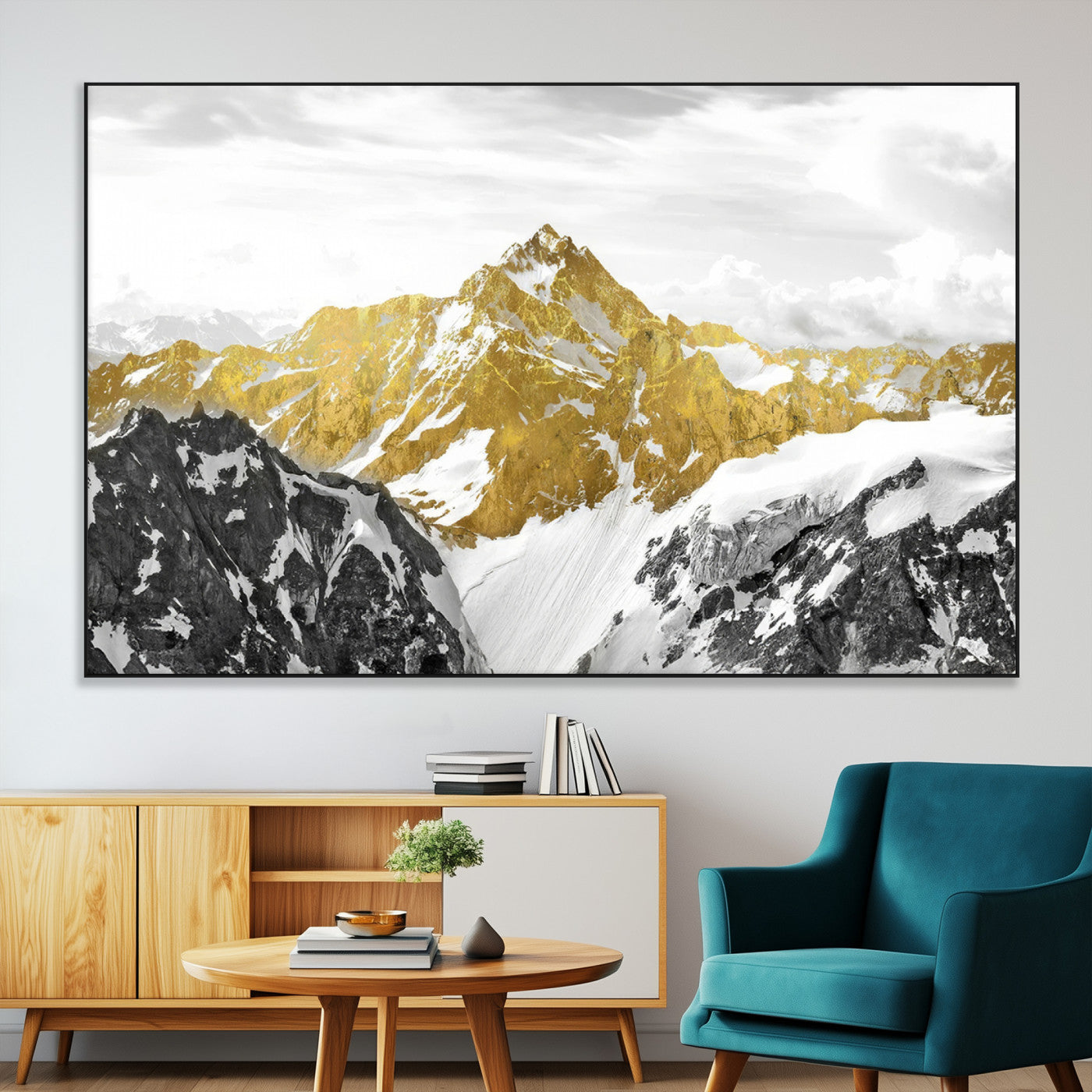 32102-MGV-CV-36X24-Gold Abstract Mountains Wall Art Print on Canvas, Nature Wall Art Print,