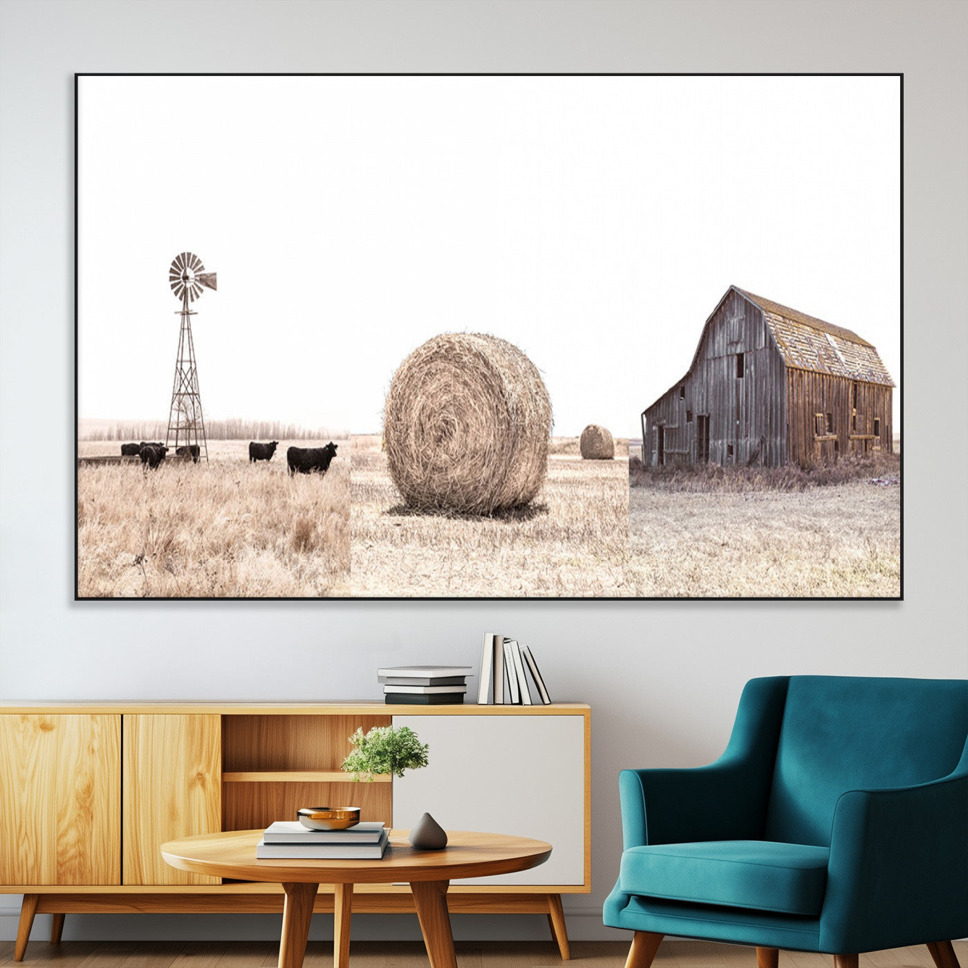 30918-MGV-CV-36X24-Rustic Farmhouse Wall Art Set of 3 – Country Barn and Wheat Field | Farm Prints for Country Home and