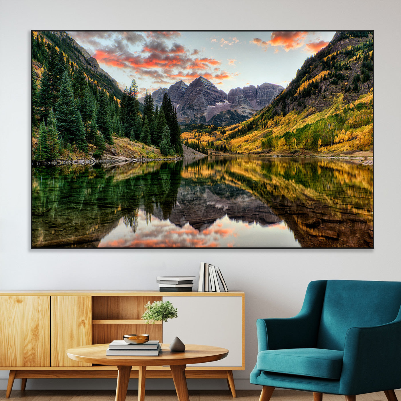 14376-MGV-CV-36X24-Maroon Bells Wall Art - Scenic Canvas Print of Maroon Bells in Autumn for Elegant Home or Office