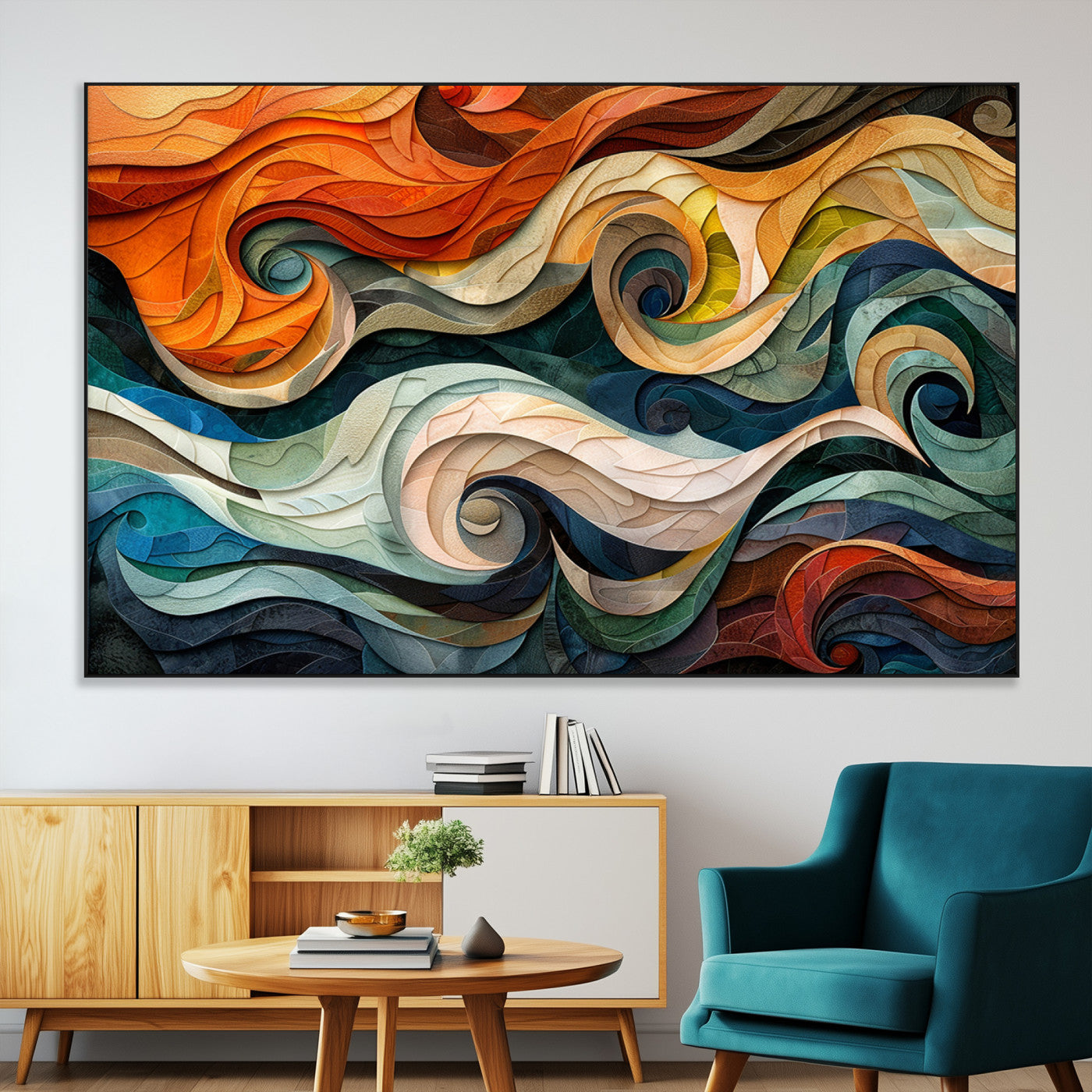 98463-MGV-CV-36X24-Abstract Wave Wall Art | Ready to Hang Framed Canvas Print | Vibrant Home Decor for Modern Spaces