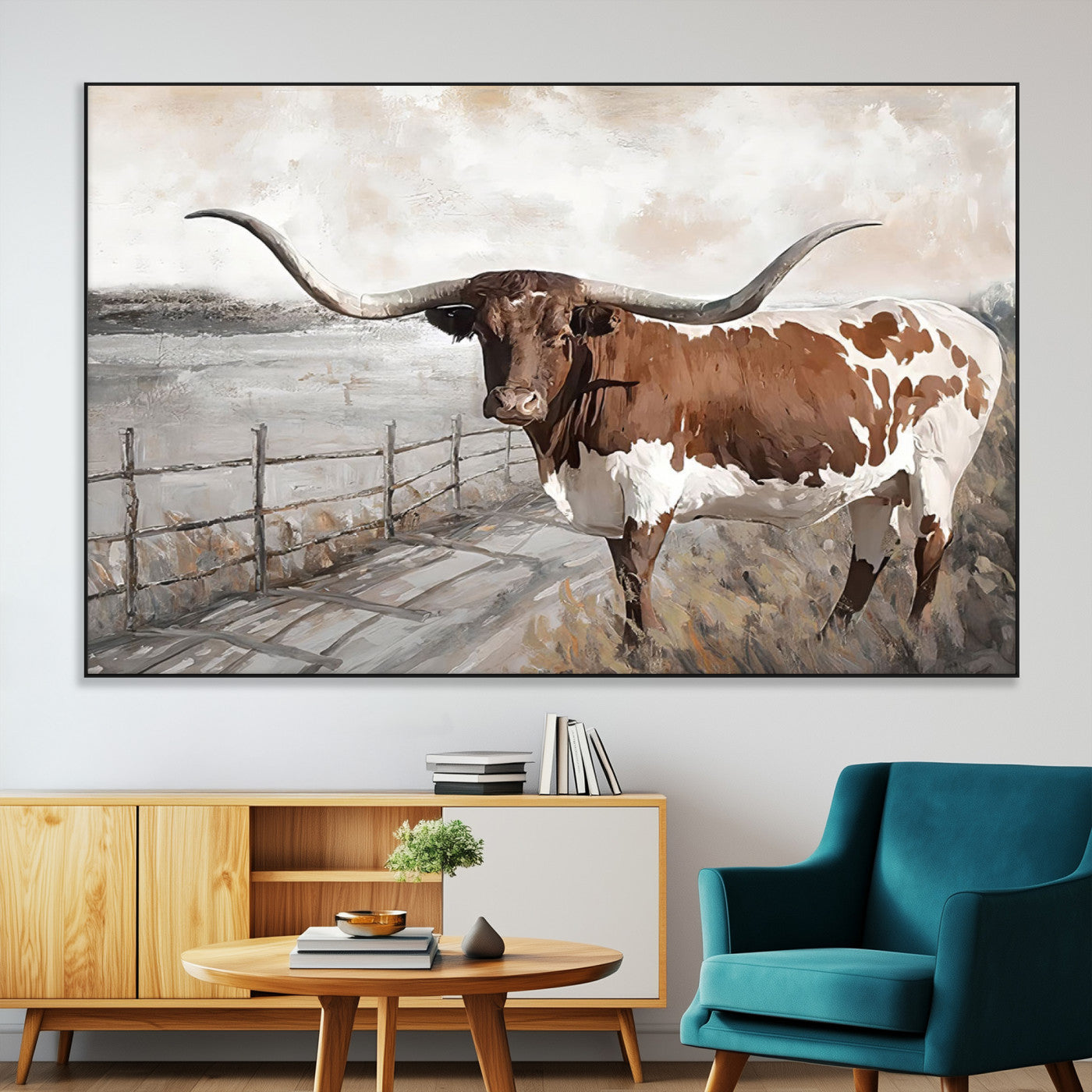 57340-MGV-CV-36X24-Vintage Texas Cow Wall Art Canvas Print, Rustic Longhorn Wall Art | Canvas Print for Farmhouse Decor