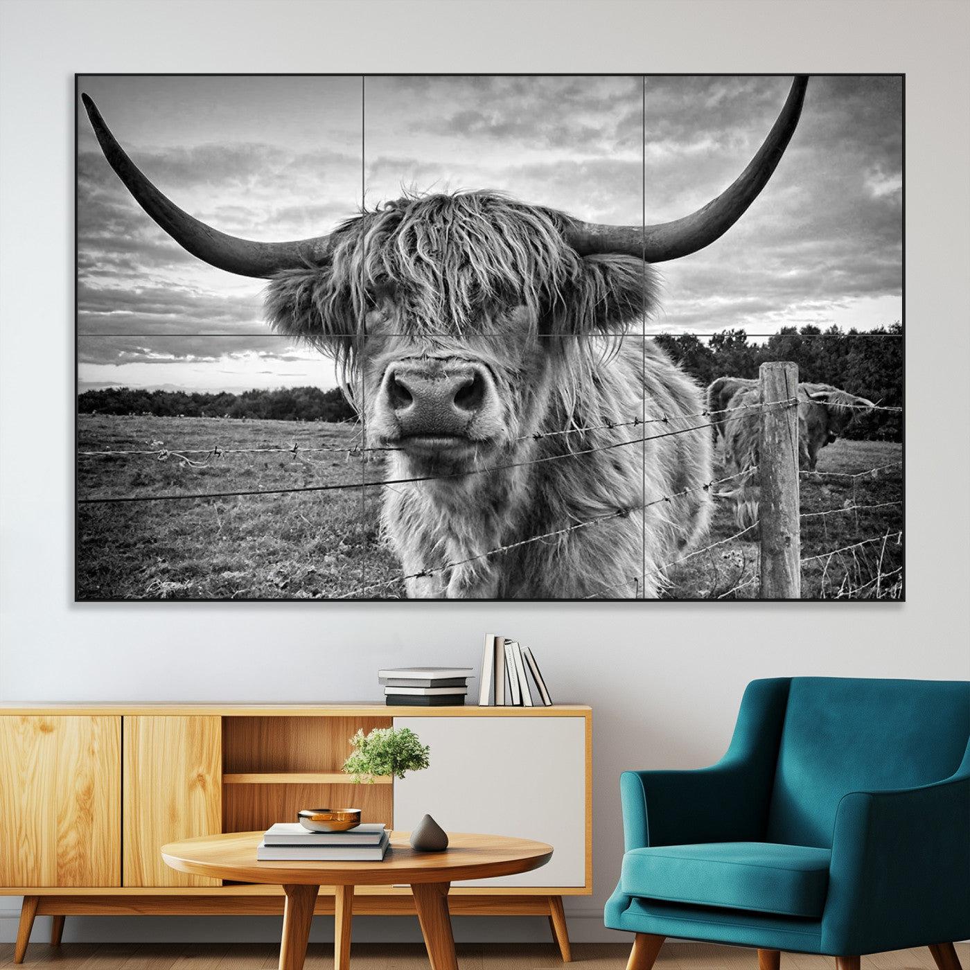 71937-MGV-CV-36X24-Scottish Highland Cow Canvas Wall Art Farmhouse Decor, Framed Scottish Highland Cow Print