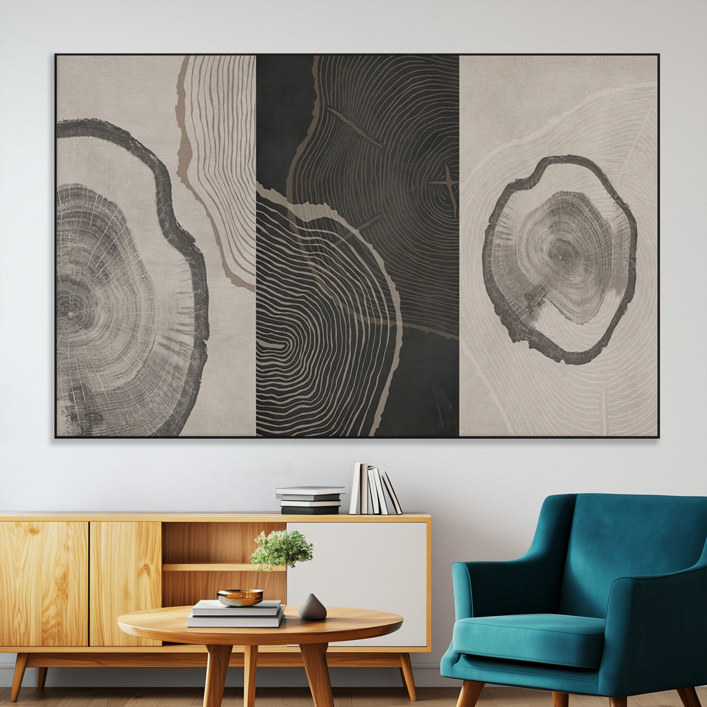 25407-MGV-CV-36X24-Modern Abstract Tree Ring Canvas Art Set | 3 Panel Large Tree Ring Design for Living Room, Office,