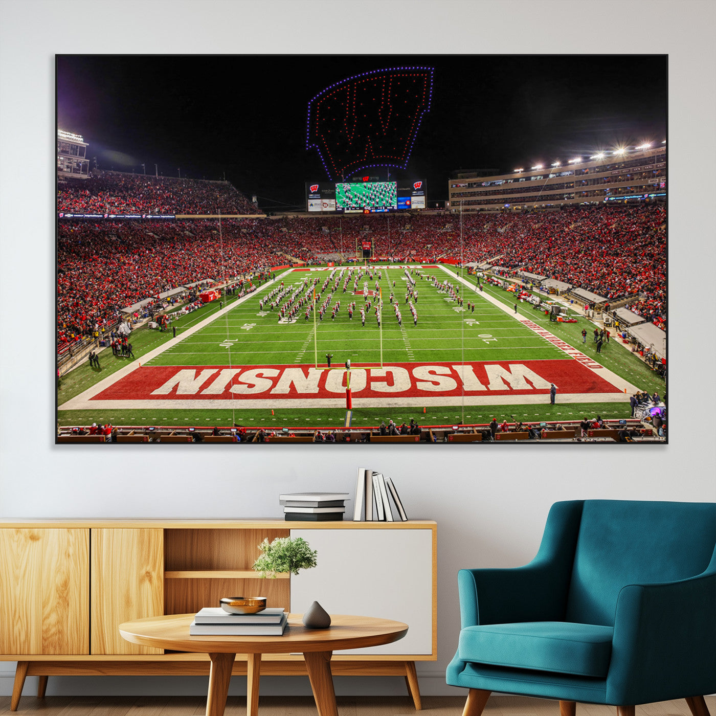 34125-MGV-CV-36X24-Wisconsin Badgers Football Team Print Canvas- Madison Camp Randall Stadium Wall Art Canvas Print