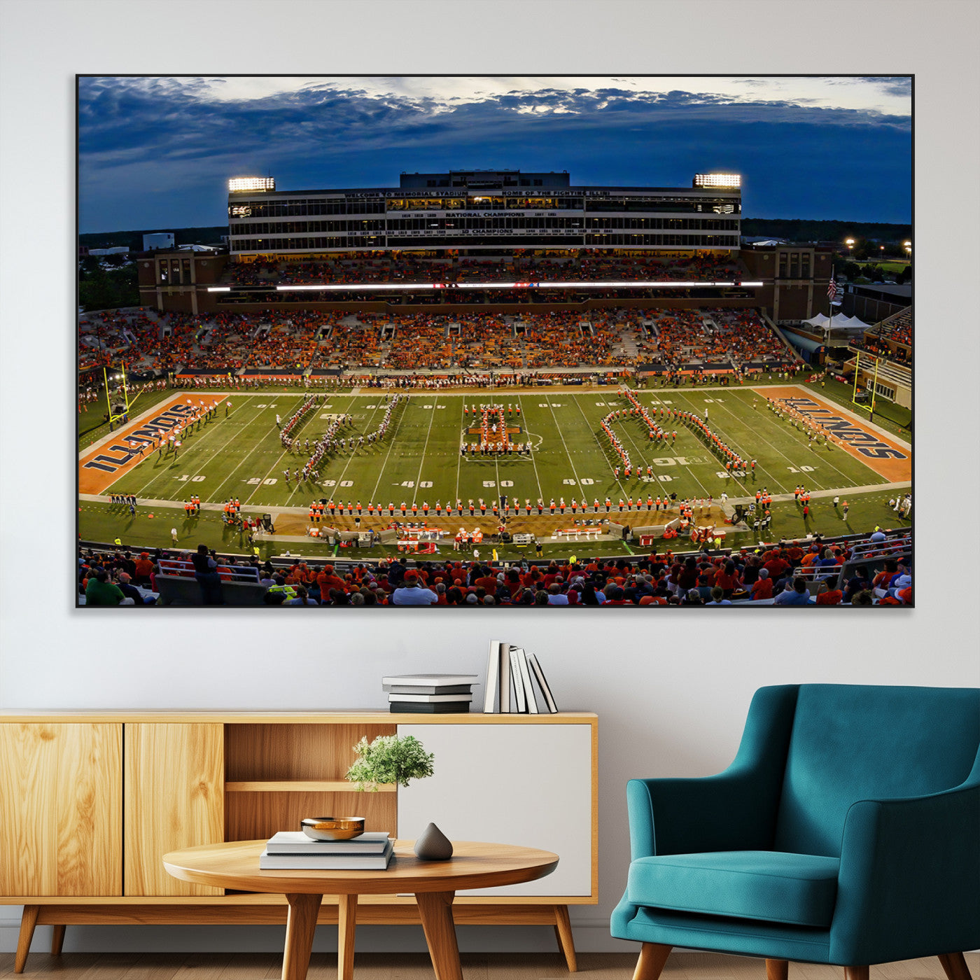 44513-MGV-CV-36X24-University of Illinois Fighting Illini Football Team Print - Champaign Illinois Memorial Stadium