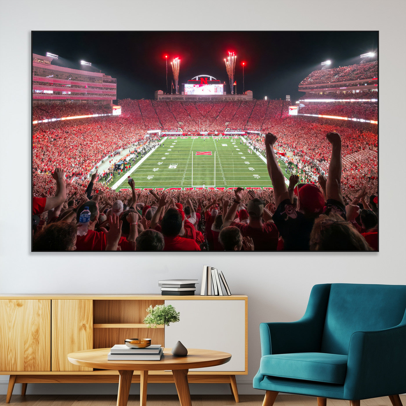 43351-MGV-CV-36X24-University of Nebraska Cornhuskers Football Team Print - Lincoln Memorial Stadium Wall Art Canvas