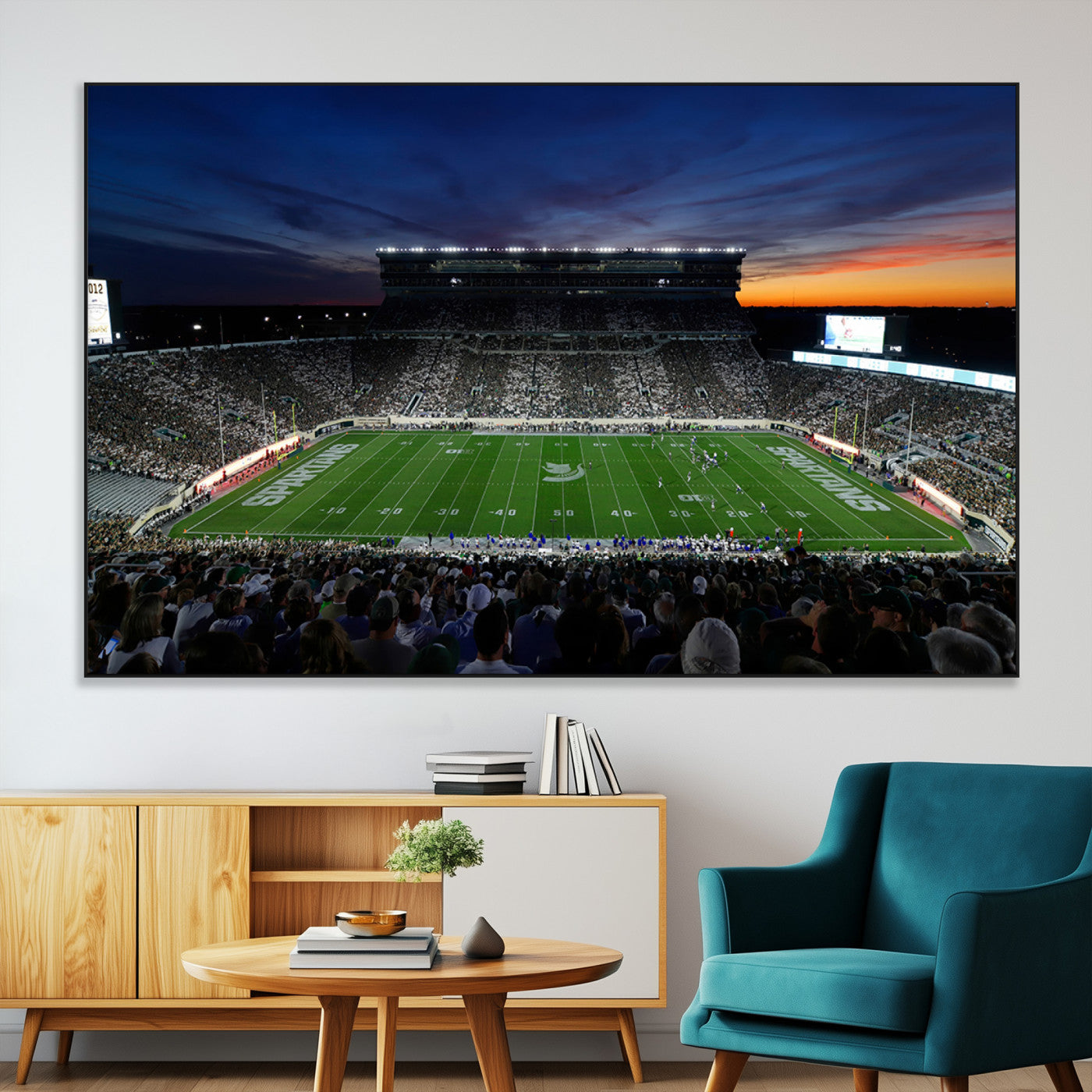 49074-MGV-CV-36X24-Michigan State Spartans Football Team Print - East Lansing Spartan Stadium Canvas Print