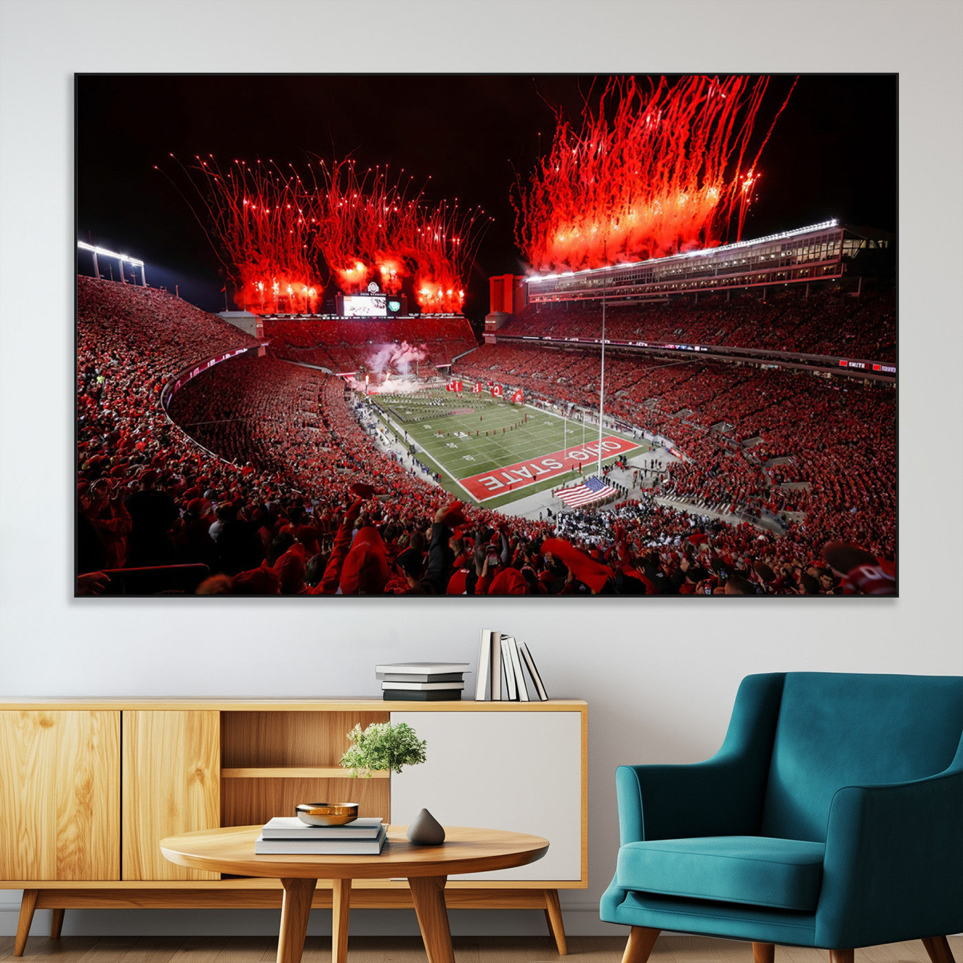 56909-MGV-CV-36X24-Ohio State University Buckeyes Football Team Print - Columbus Ohio Stadium Wall Art Canvas Print