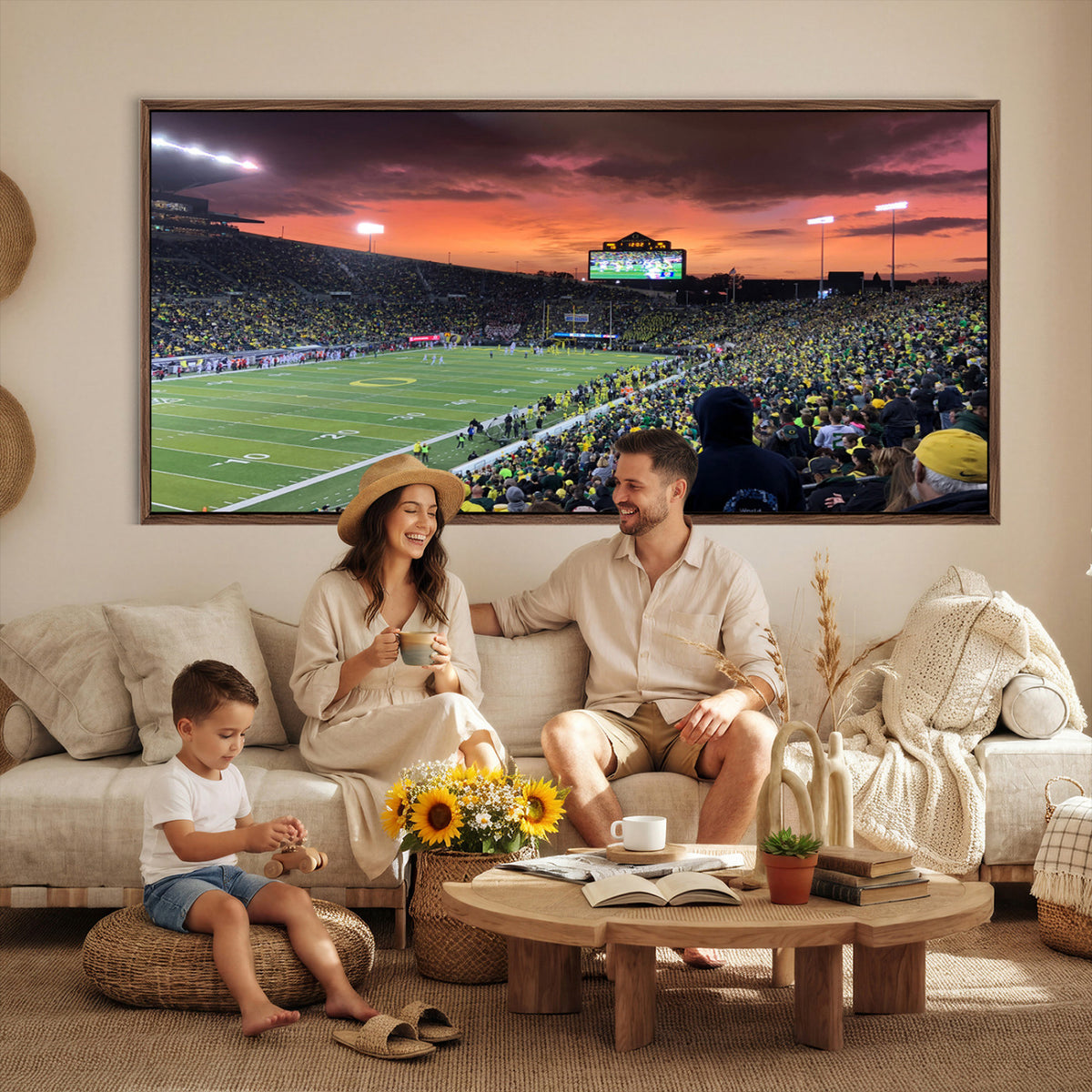 75065-PAN-FL-20X10 - Eugene Autzen Stadium Canvas Wall Art Print – Sunset Over Iconic Football Field Wall Decor for Home