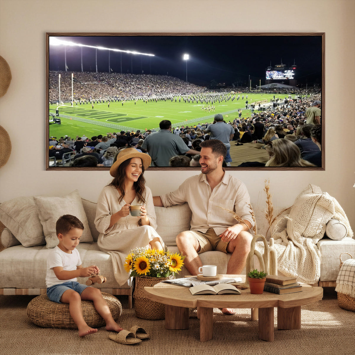 56796-PAN-FL-20X10 - Purdue University Boilermakers Football Team Print - West Lafayette Ross-Ade Stadium Wall Art Canvas