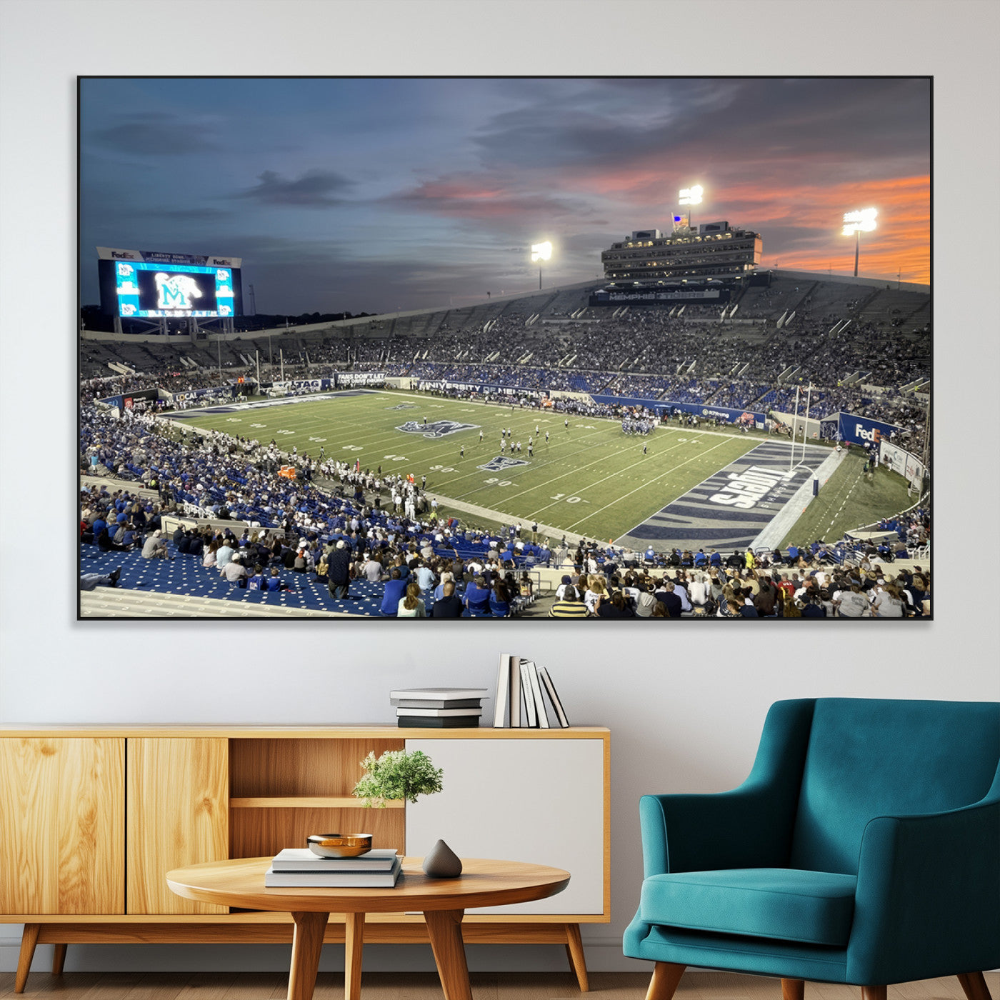 64409-MGV-CV-36X24-Memphis Tigers Football Team Print - Memphis Simmons Bank Liberty Stadium Wall Art Canvas Print