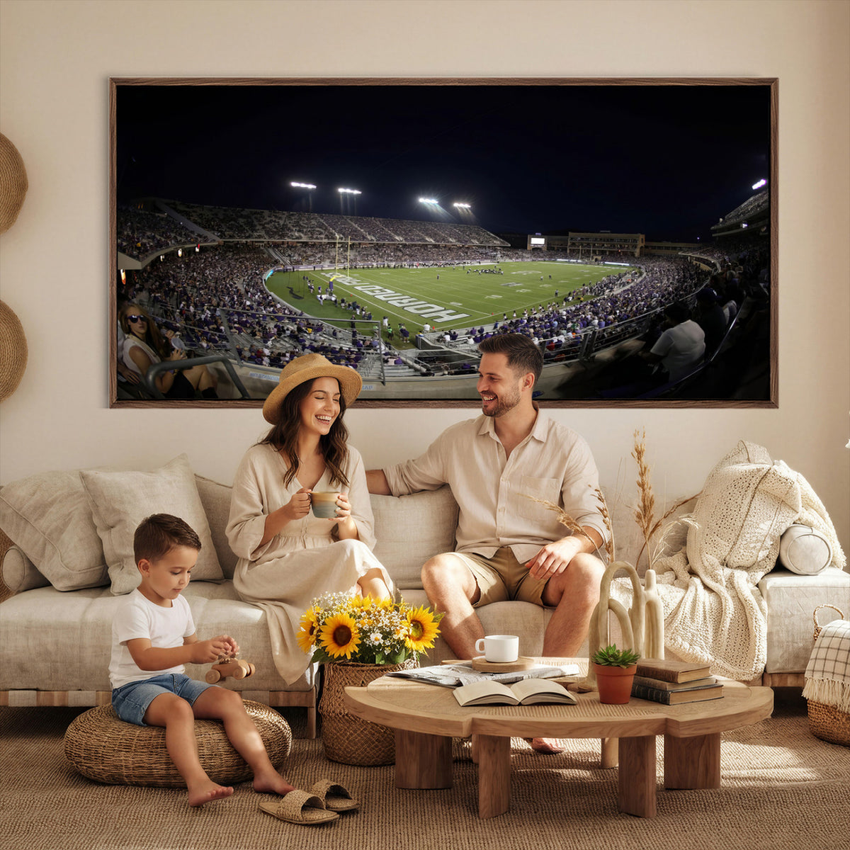 59222-PAN-FL-20X10 - TCU Horned Frogs Football Team Print - Fort Worth Amon G. Carter Stadium Wall Art Canvas Print.