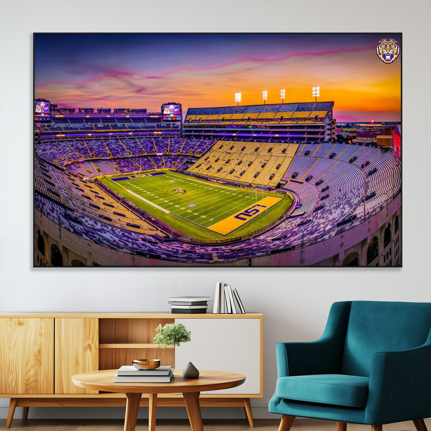 93538-MGV-CV-36X24-The Louisiana State University Tigers Football Team Print - Baton Rouge Tiger Stadium Wall Art