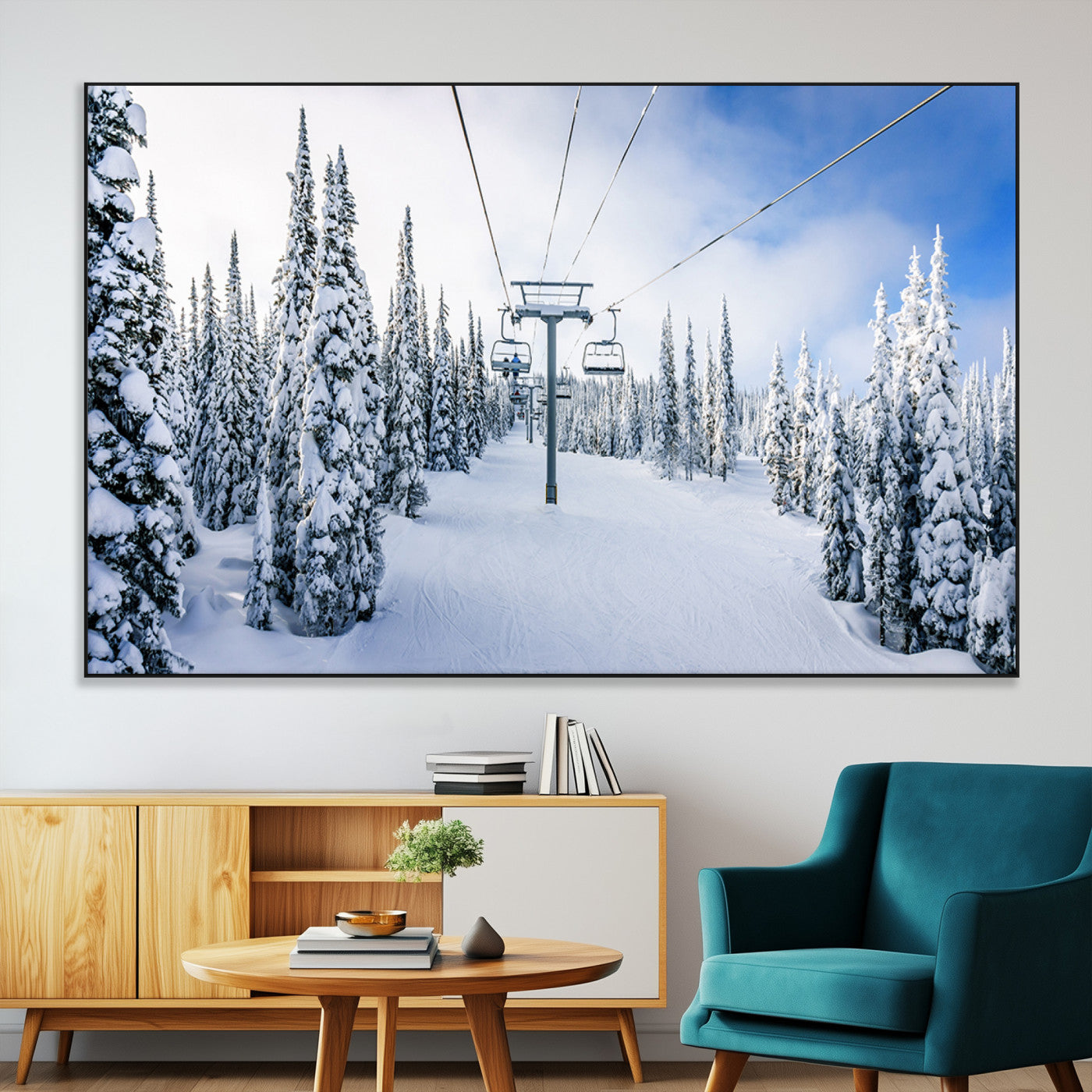 21569-MGV-CV-36X24-Winter Ski Lift Wall Art Print - Landscape Wall Art | Snowy Mountain Adventure | Perfect for Cabin