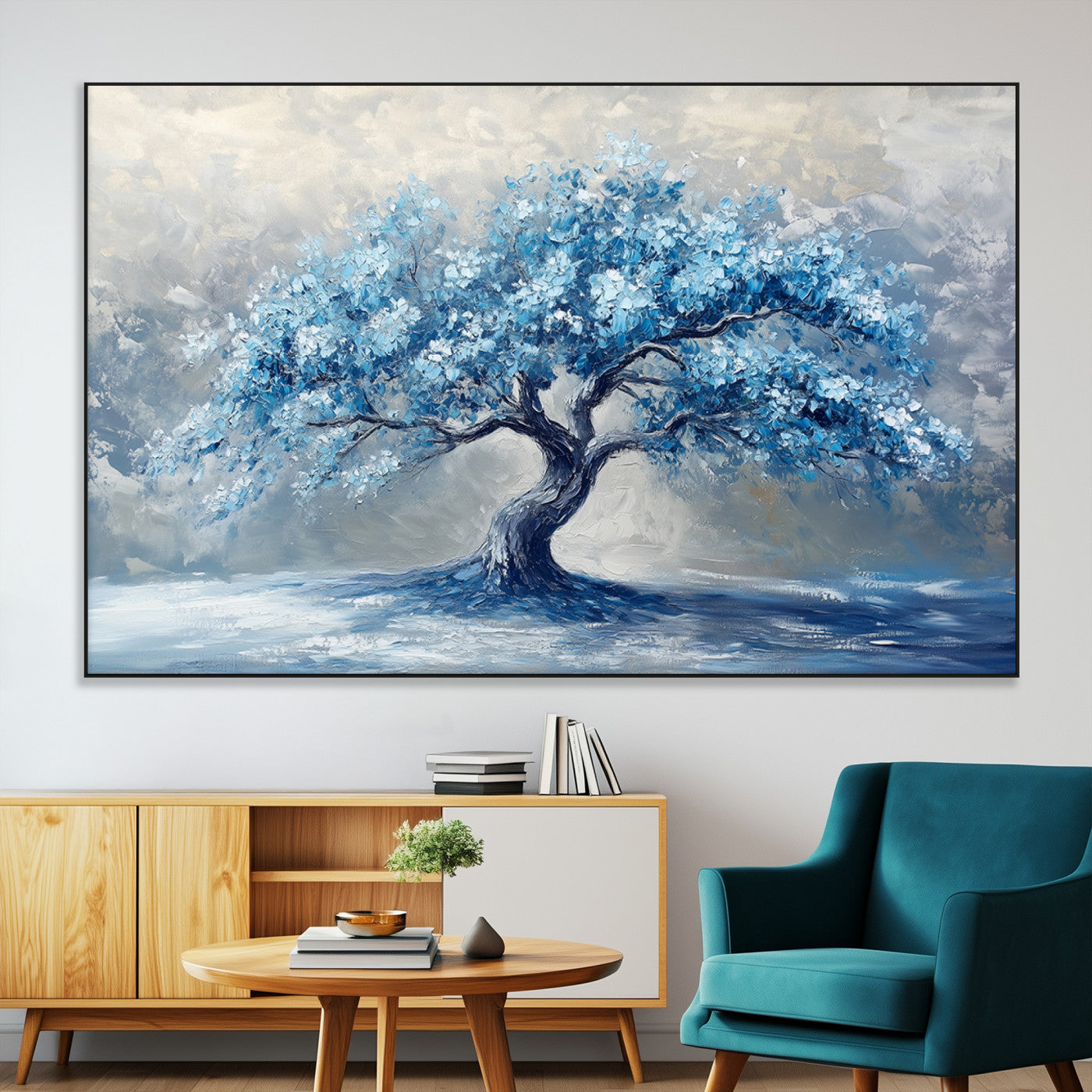 56105-MGV-CV-36X24-Abstract Blue Tree Art Canvas Print, Majestic Tree Wall Art Print for Farmhouse Decor