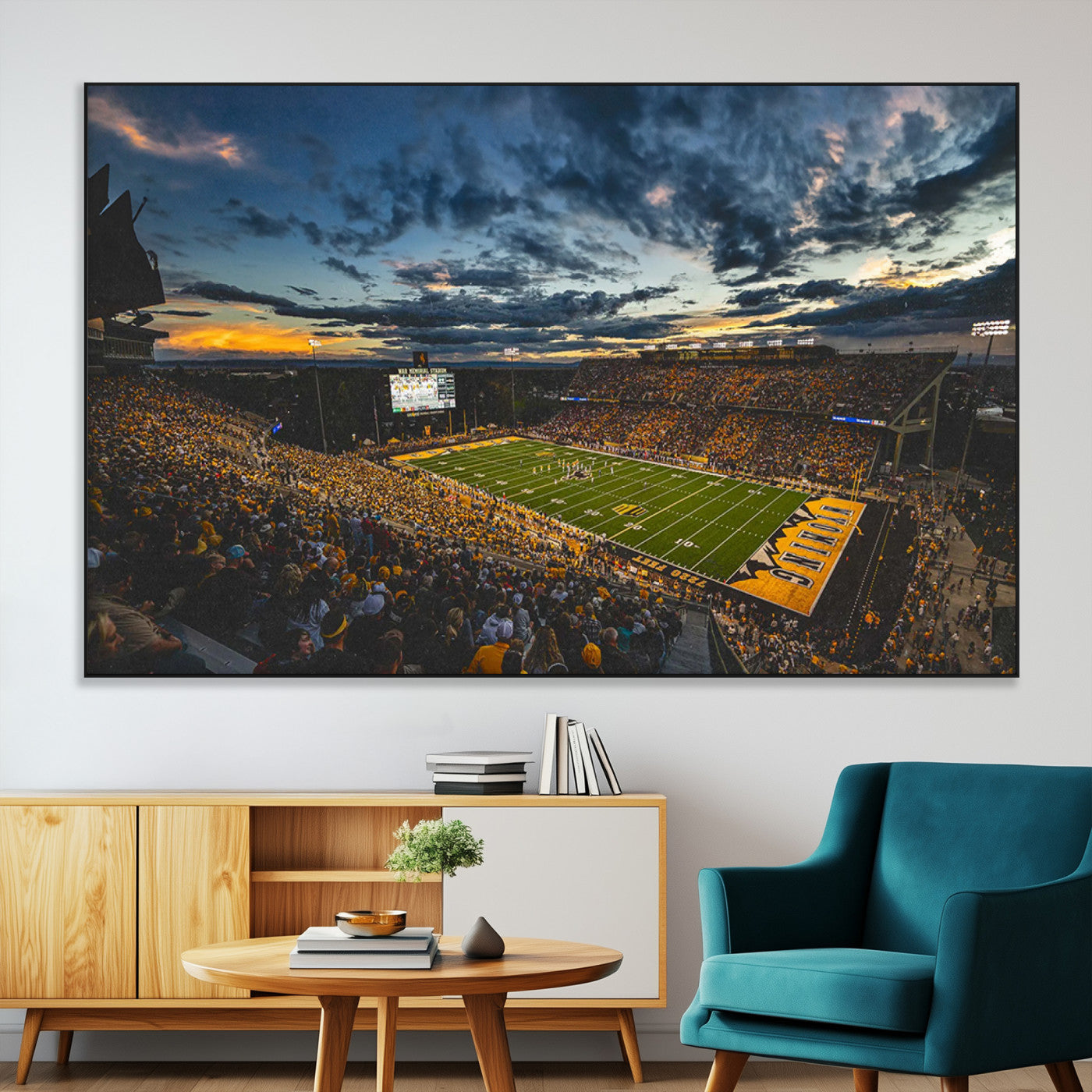 61020-MGV-CV-36X24-University of Wyoming Cowboys Football Team Print - Laramie War Memorial Stadium Wall Art Canvas