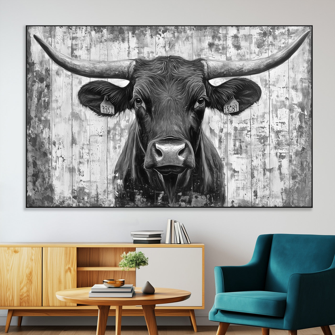 45514-MGV-CV-36X24-Abstract Longhorn Bull Wall Art Canvas Print - Rustic Texas Western Cow Artwork