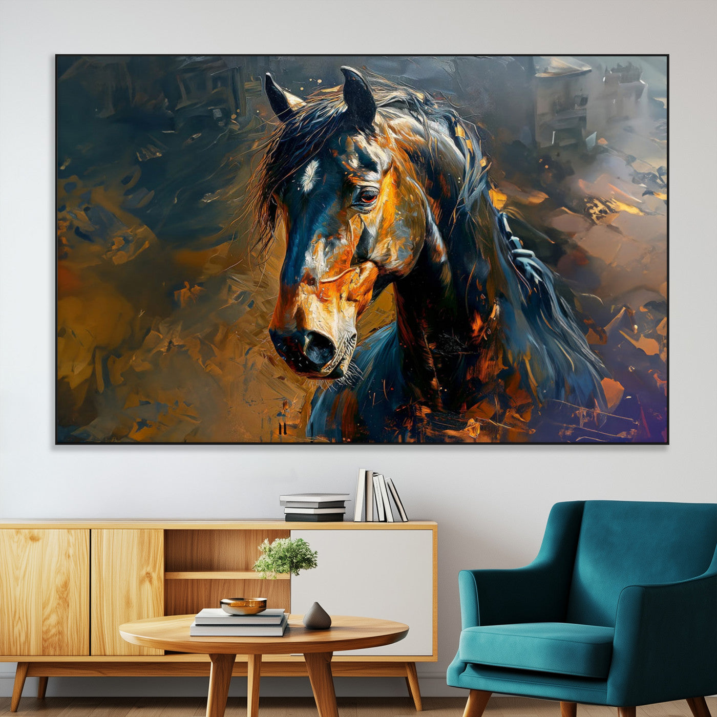 29909-MGV-CV-36X24-Abstract Horse Wall Art Canvas Print | Farmhouse Wall Decor | Western Cabin Art | Rustic Horse Decor