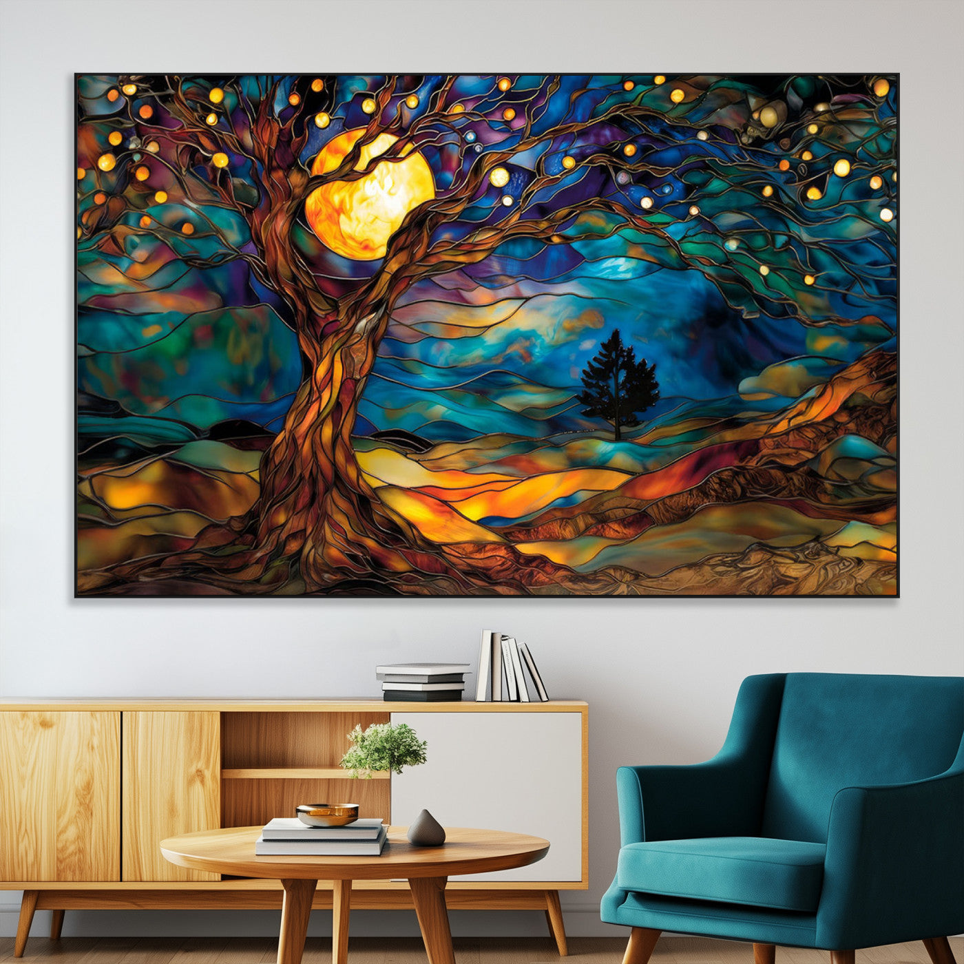 18319-MGV-CV-36X24-Tree of Life Wall Art - Yggdrasil Tree of Life Canvas Print - Vibrant Moonlit Tree Wall Art, Tree