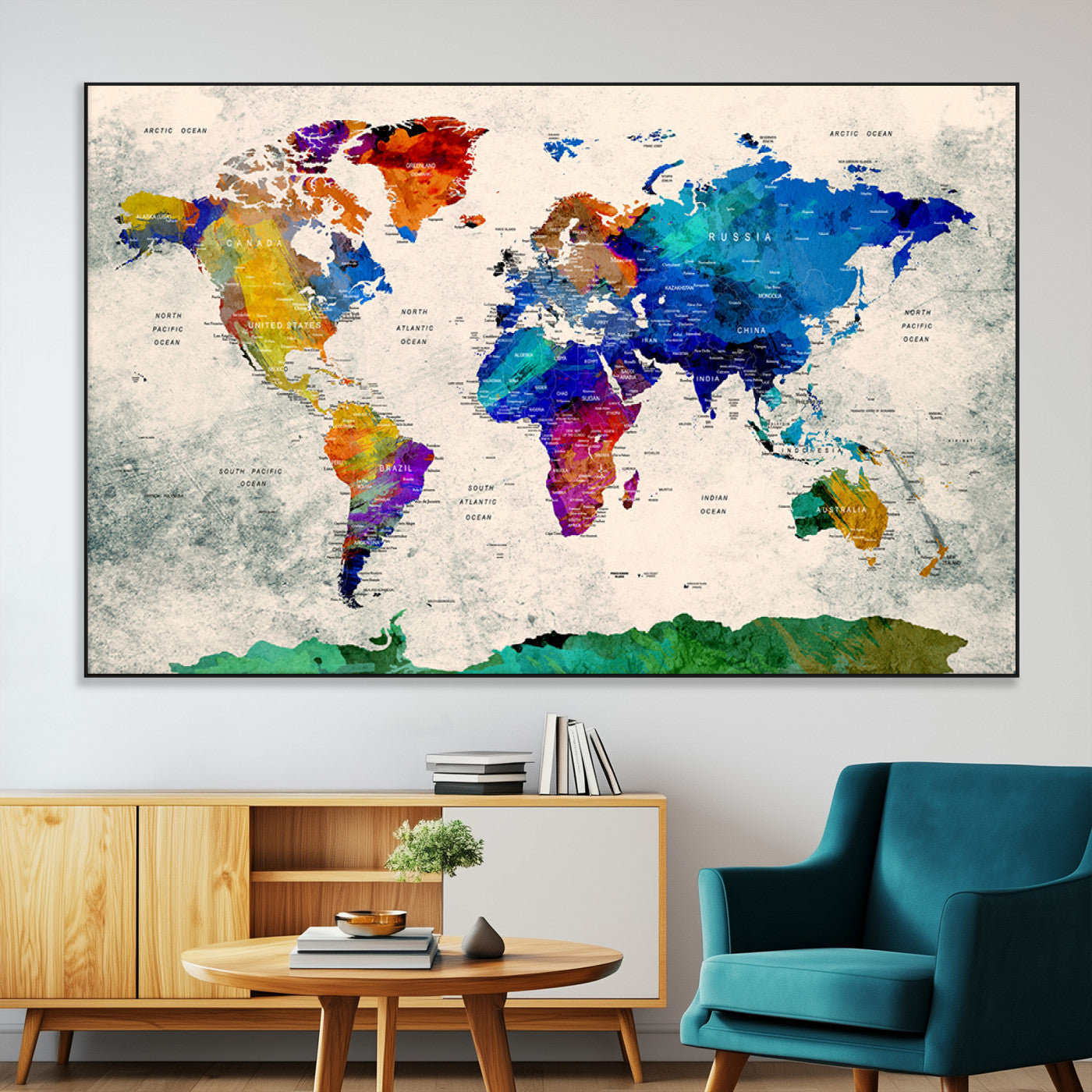 67752-MGV-CV-36X24-Push Pin World Map Canvas Print – Framed Travel Map Wall Art for Couples, Anniversary Gift, Modern Home or Office Decor