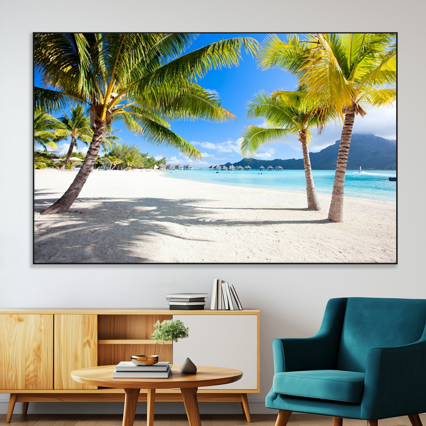 -Blue Beach and Sea Wall Art Canvas Print