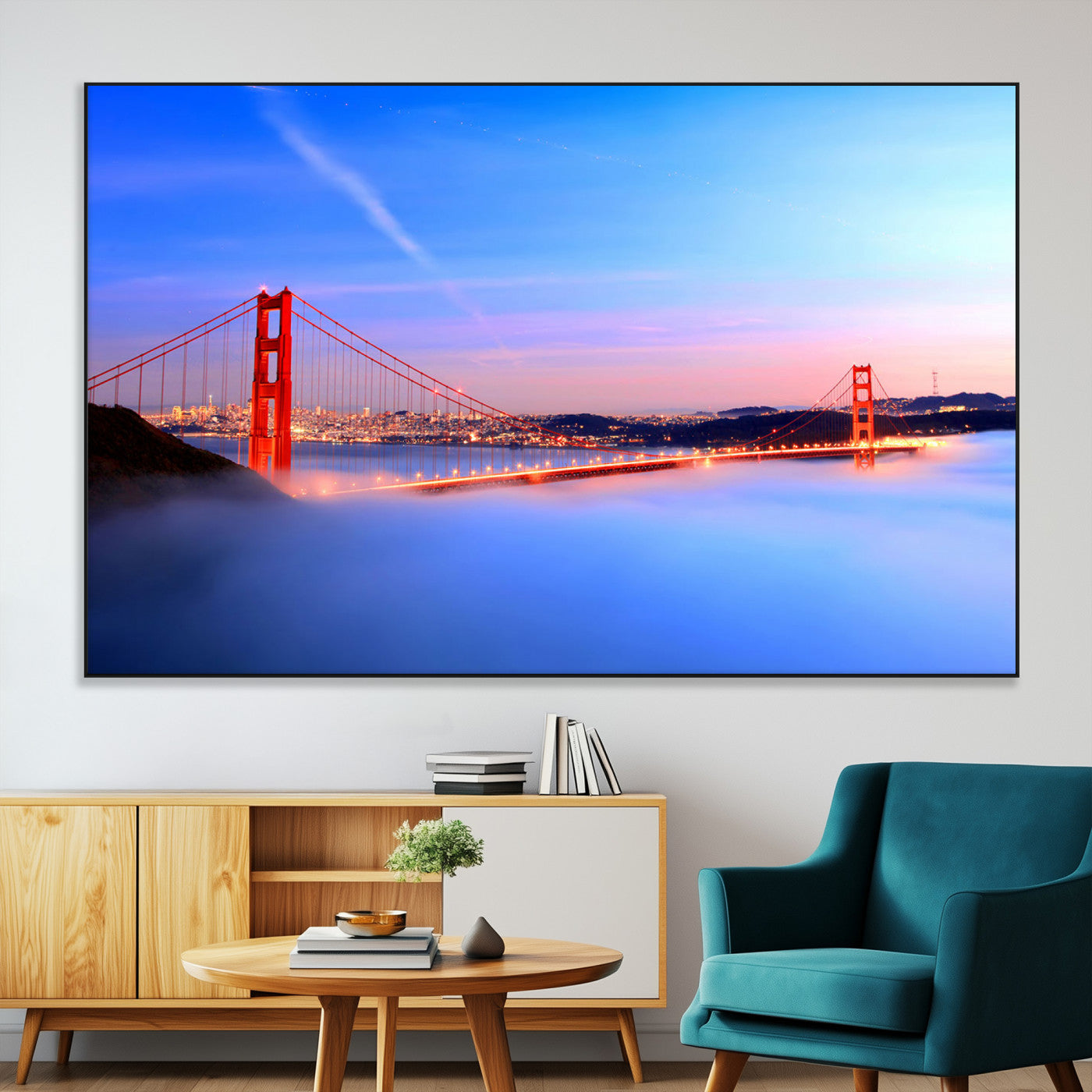 SEG-FC-51X34_Oversize - Golden Gate Bridge Wall Art Print, San Francisco Sunset Canvas Wall Art, Cityscape Canvas Print for
