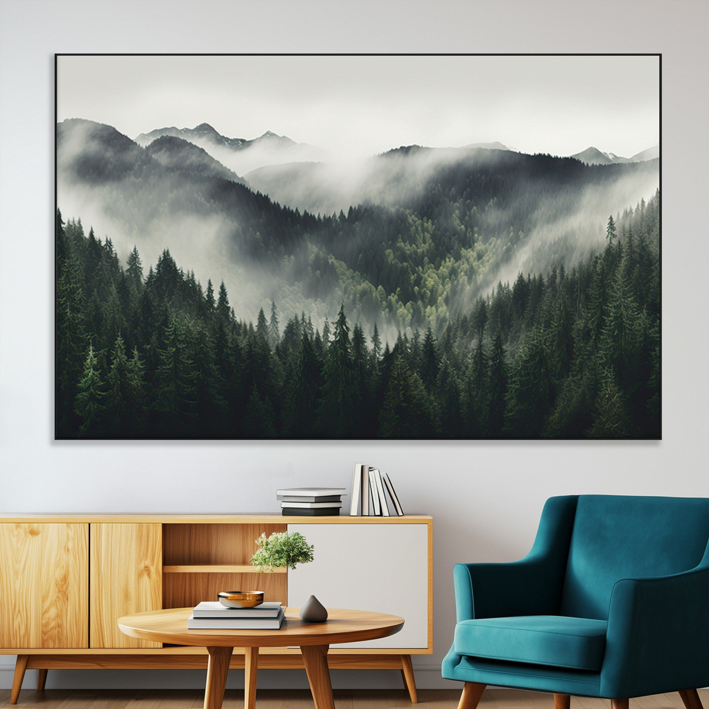 90953-MGV-CV-36X24-Misty Forest Canvas Print Wall Art Premium Canvas Print a Foggy and Serene Atmosphere