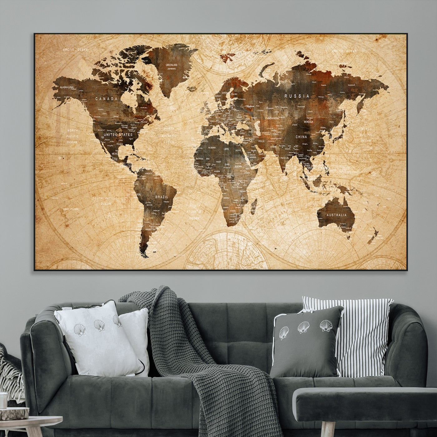 13813-MGV-CV-36X24-Push Pin World Map Canvas Print – Framed Travel Tracker Wall Art for Couples, Perfect Anniversary Gift and Home Decor