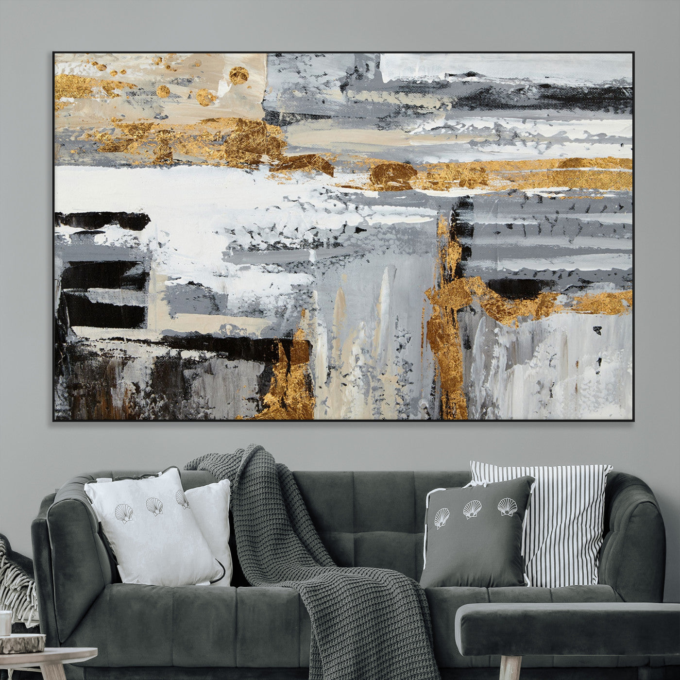 43177-MGV-CV-36X24-Abstract Painting Canvas Wall Art Print Paint Drip Art Brush Strokes Gray Artwork