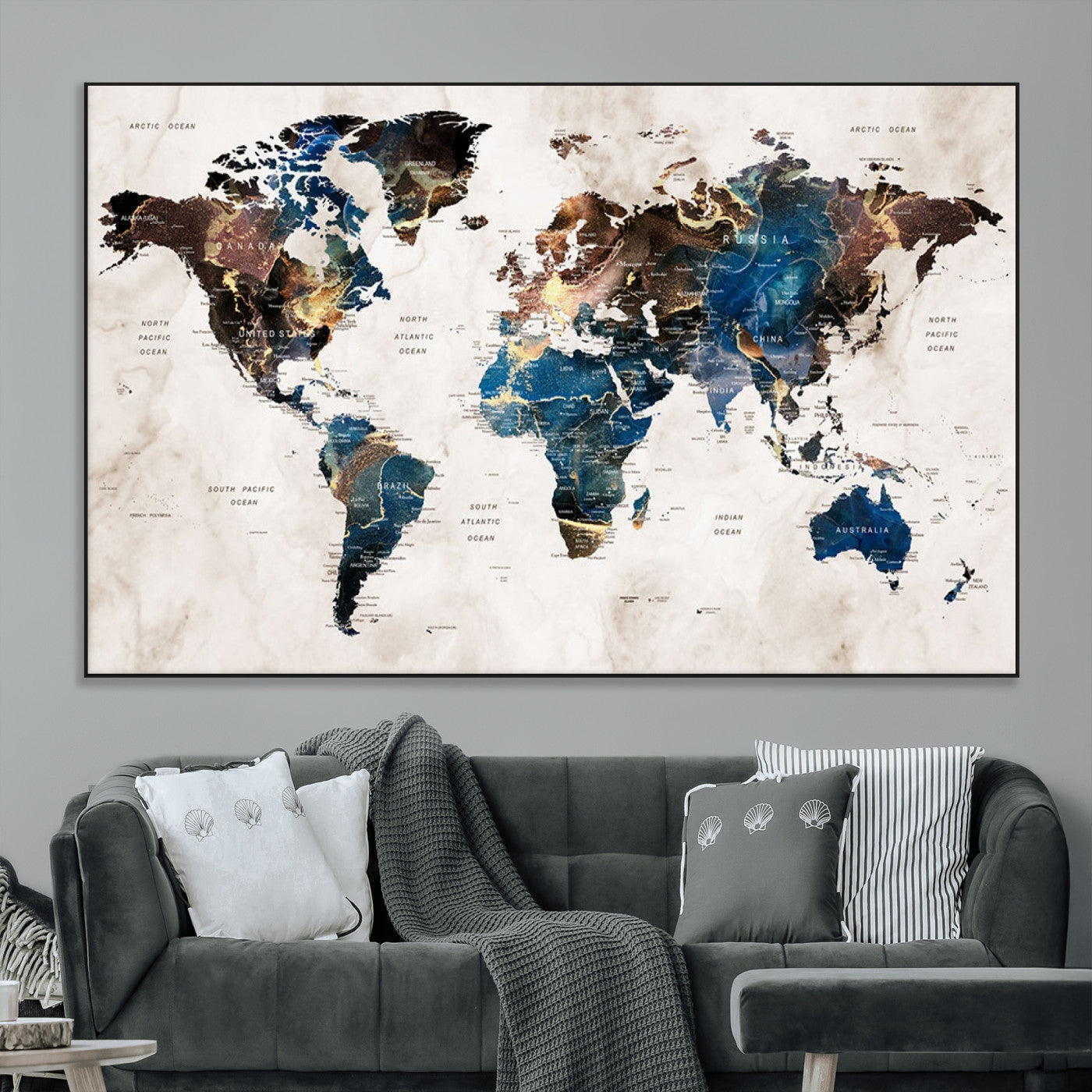24408-MGV-CV-36X24-Push Pin World Map Canvas Print – Framed Travel Map Wall Art for Couples, Anniversary Gift, Modern Home or Office Decor