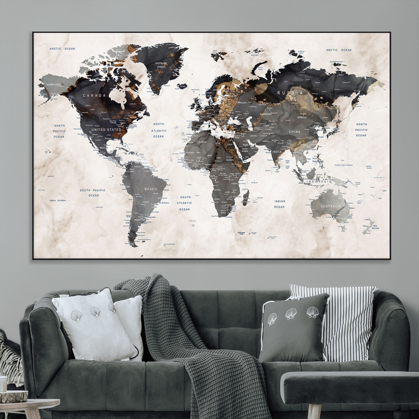 48937-MGV-CV-36X24-Push Pin World Map Canvas Print – Framed Travel Tracker Wall Art for Couples, Romantic Anniversary Gift and Home Decor
