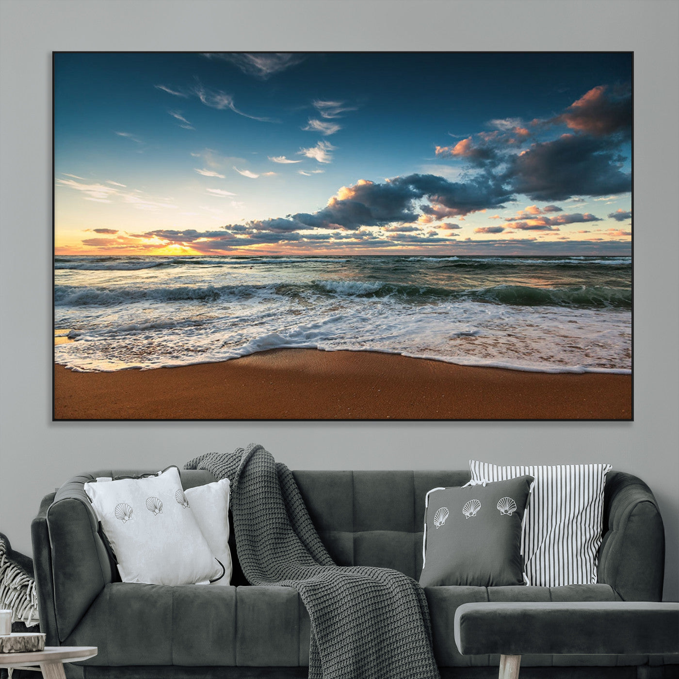 -Ocean Beach Wall Art Canvas Print Sunset Artwork Print Coastal Wall Art