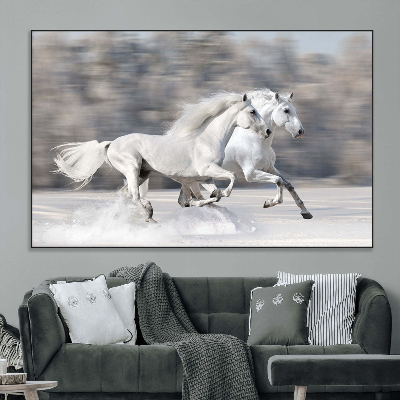 -The White Horses Wall Art, Framed White Horses Wall Art Canvas Print