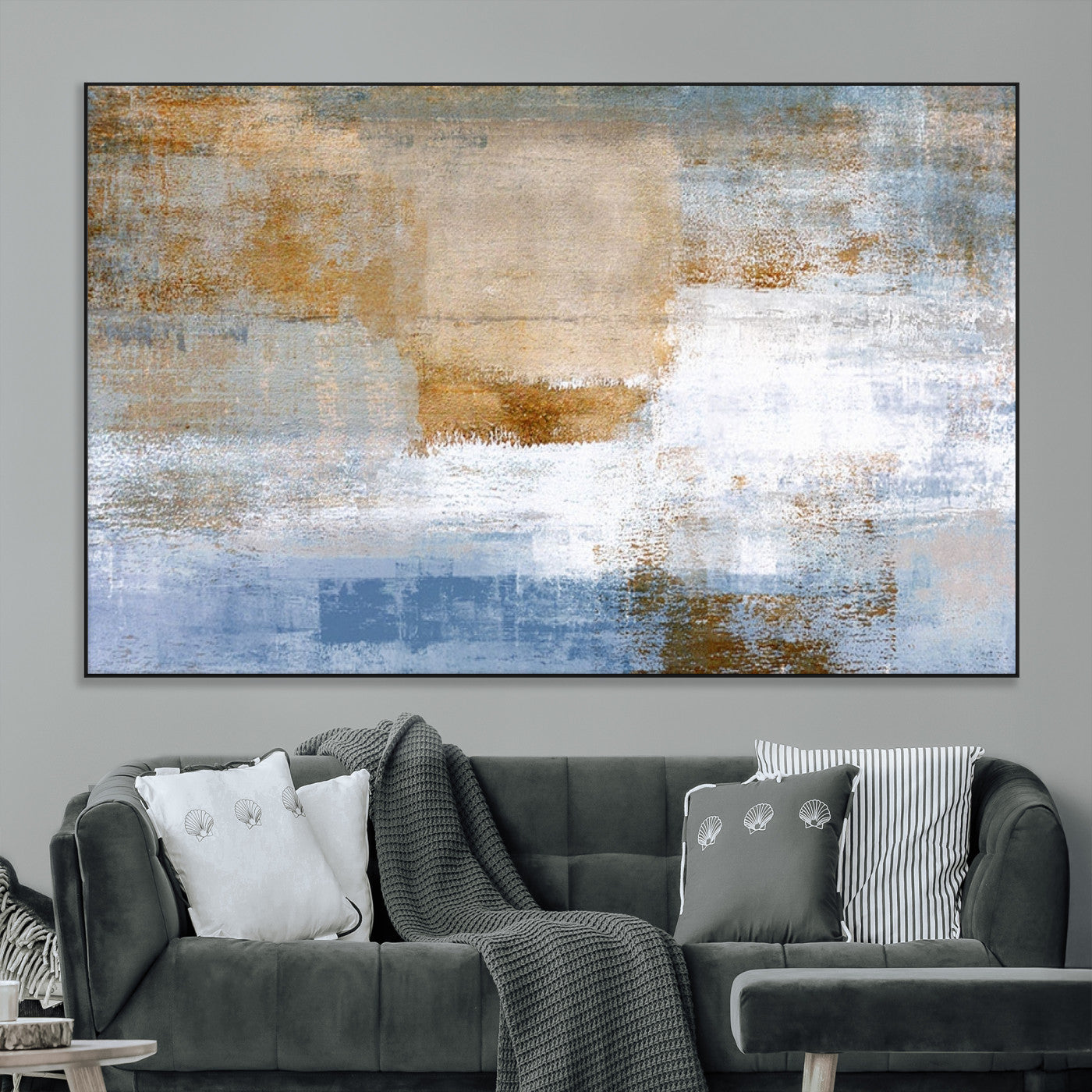 72354-MGV-CV-36X24-Blue Multi Panel Abstract Wall Art Canvas, Abstract Blue and Gold Canvas Print