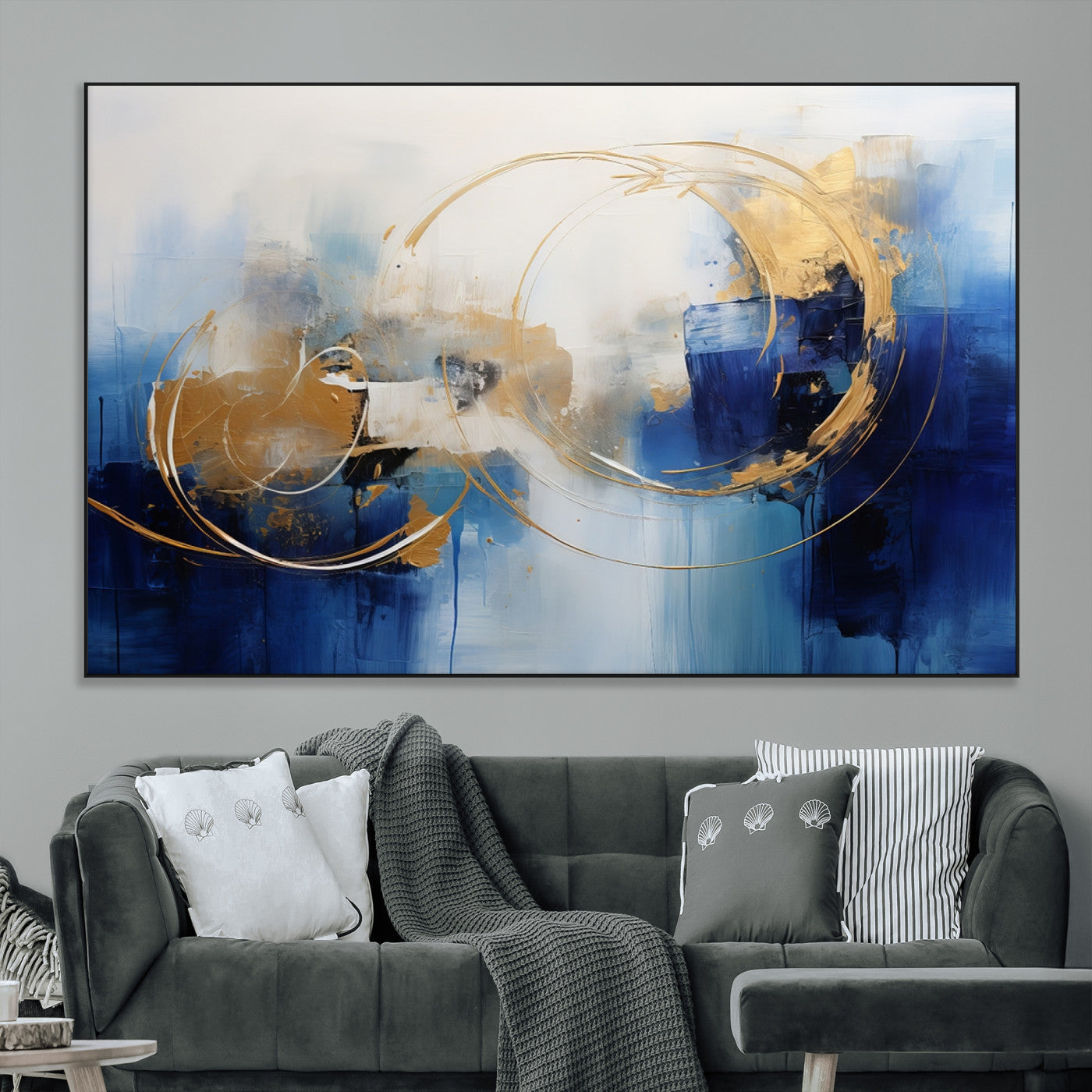 52314-MGV-CV-36X24-Navy Blue Abstract Wall Art Canvas Print