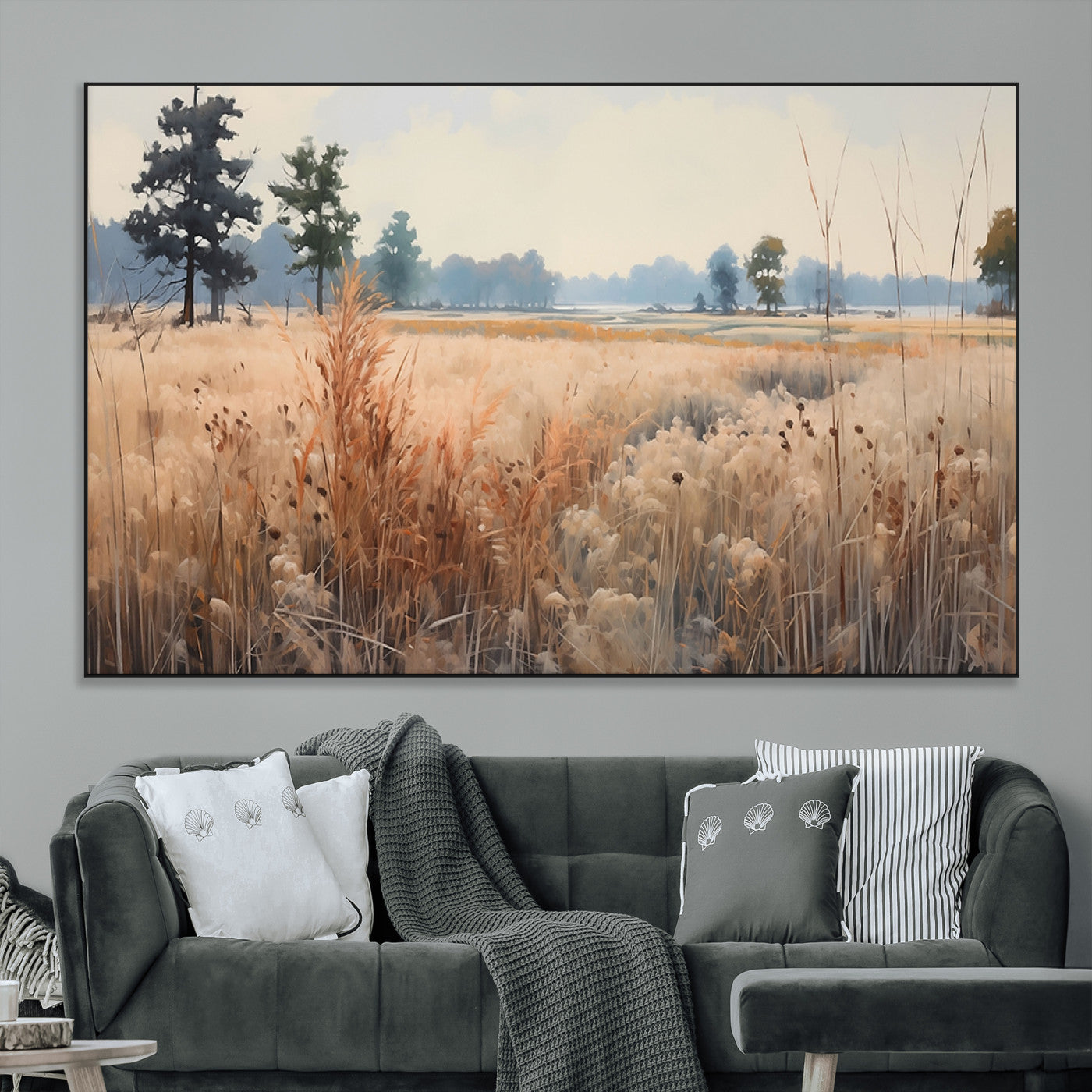 98822-MGV-CV-36X24-Golden Fields Canvas Wall Art Print – Serene Landscape of Nature’s Tranquility in Minimalist Modern