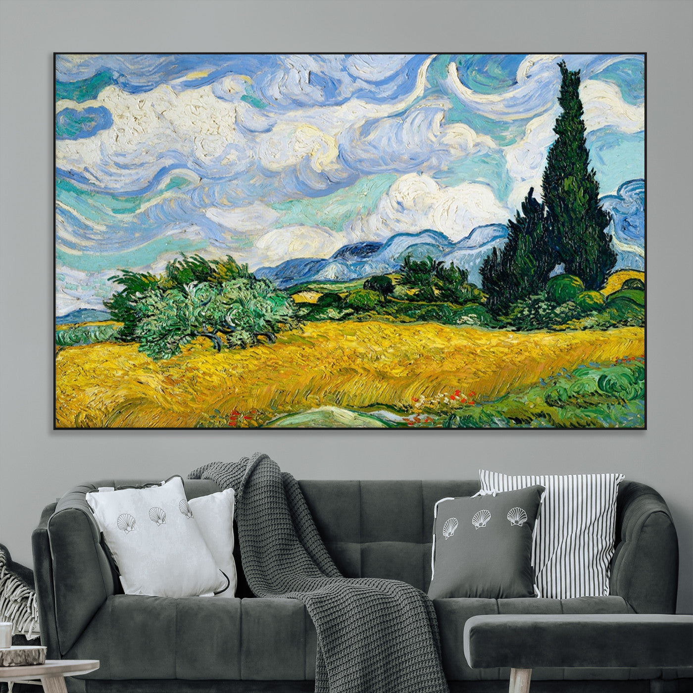 97252-MGV-CV-36X24-Wheatfield With Cypresses By Van Gogh Painting Wall Art Canvas, Wheatfield With Cypresses Canvas