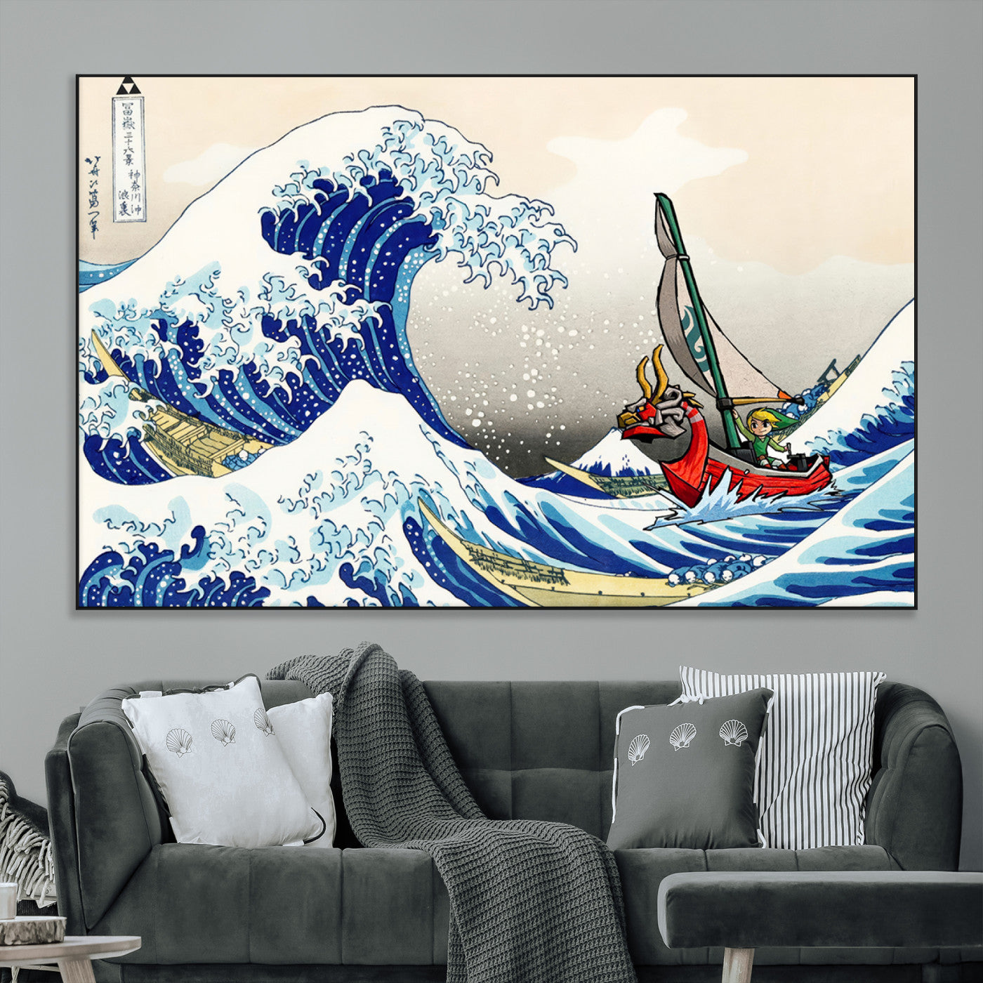 19450-MGV-CV-36X24-Katsushika Hokusai Kanagawa Giant Wave Wall Art Canvas Print | Iconic Japanese Art for Living Room