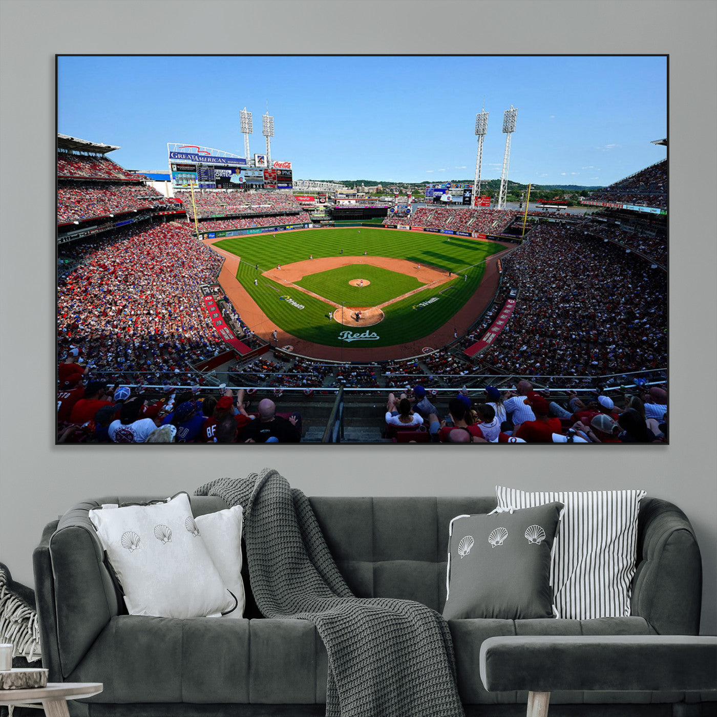 90998-MGV-CV-36X24-Cincinnati Reds Baseball Canvas Print - Great American Ball Park Stadium Wall Art Canvas Print
