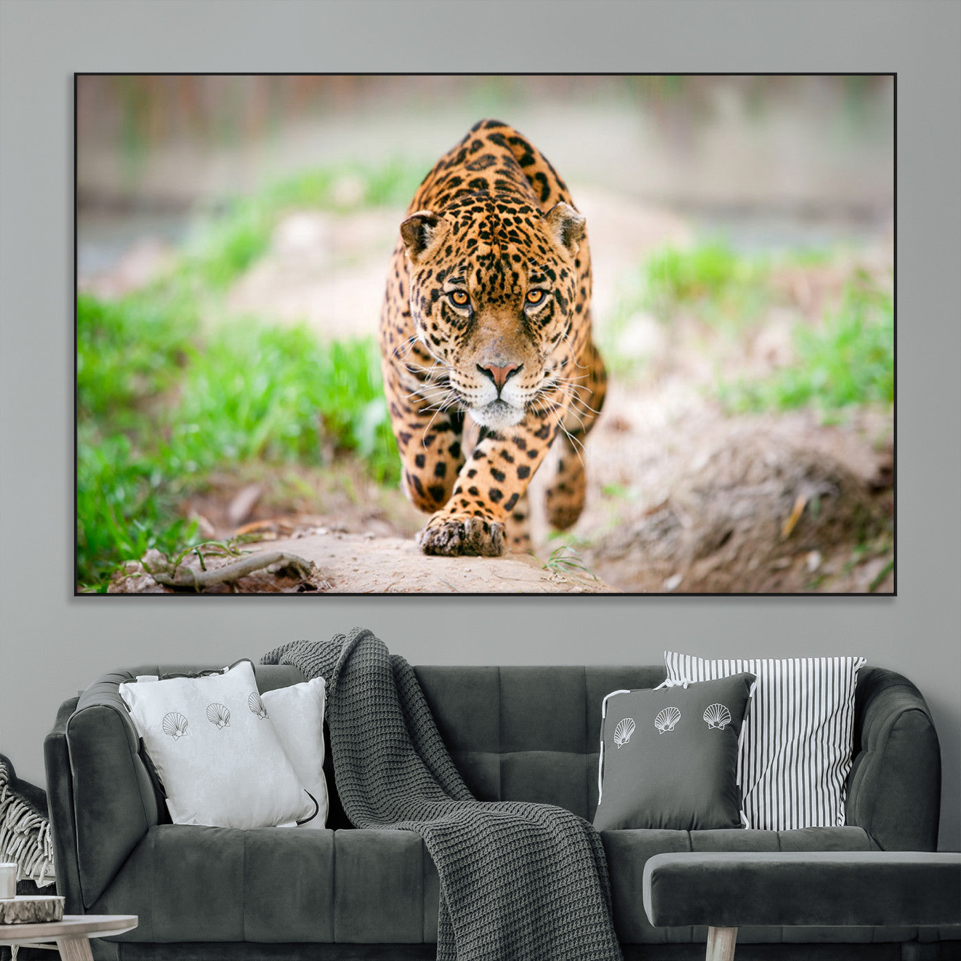 75066-MGV-CV-36X24-Leopard on the Prowl - Stunning Large Framed Leopard Wall Art Canvas Wall Art for Living Room,