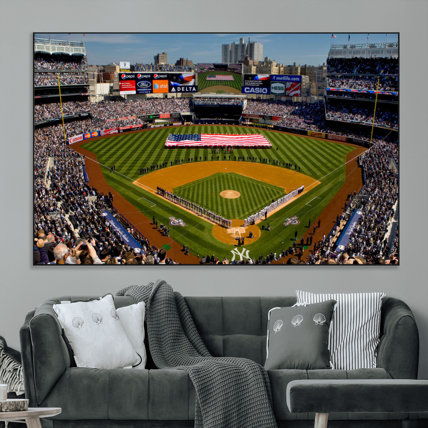 20879-MGV-CV-36X24-Yankee Stadium New York Wall Art Print | 3-Panel Canvas Print of Yankees Baseball Stadium | Large