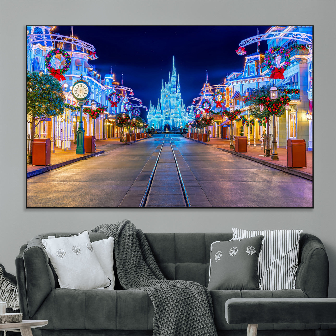 12470-MGV-CV-36X24-Disney Castle Wall Art – Large Magic Kingdom Canvas Artwork, Fairytale Design, Kids Room Christmas Decor for Home, Office