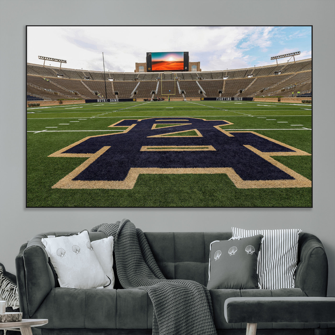 SEG-FC-51X34_Oversize - Notre Dame Stadium Wall Art Canvas Print, Framed Indiana Stadium Art Picture Print, Notre Dame Field Perfect Sport Room Decor Artwork
