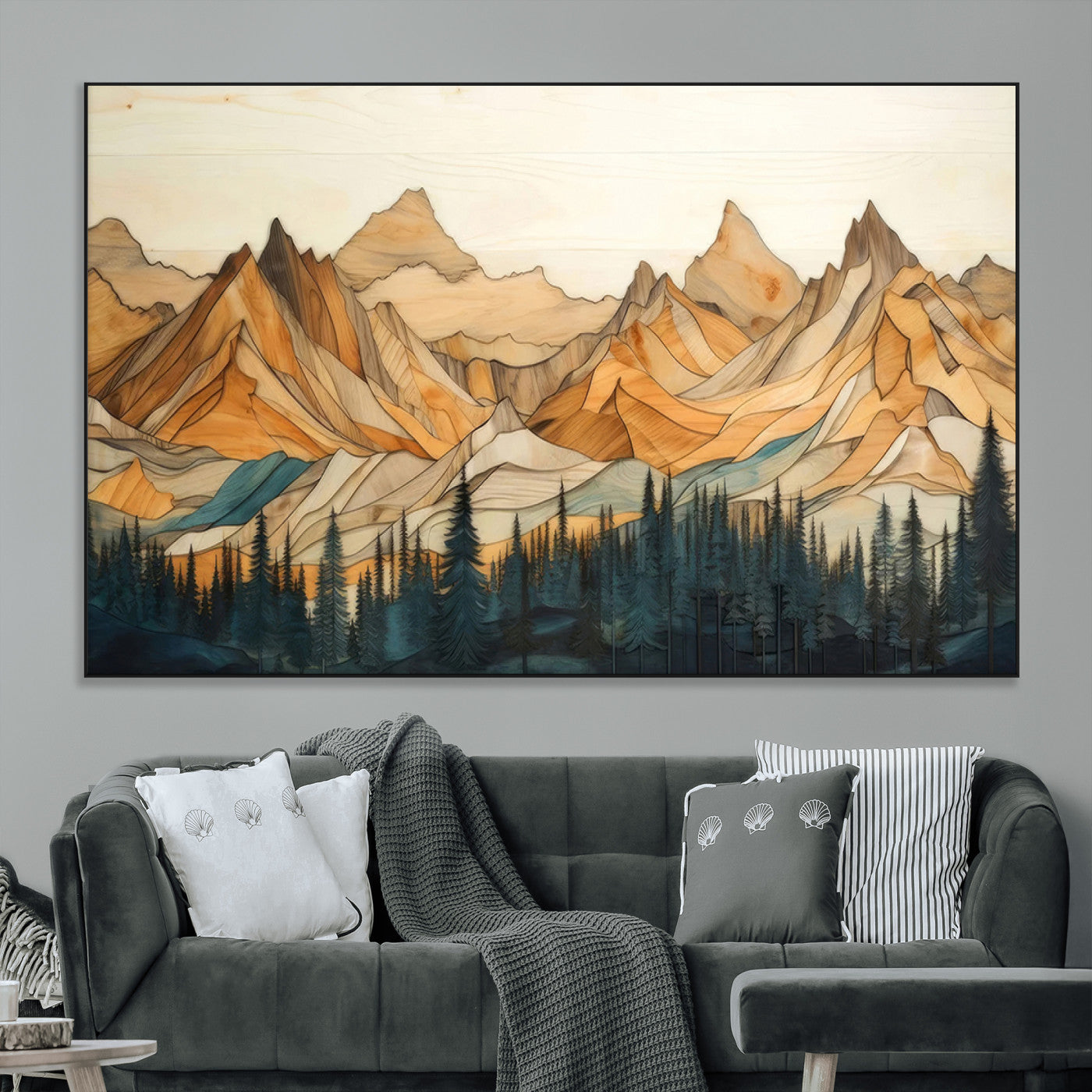 31576-MGV-CV-36X24-Rustic Wood Mountain Wall Art Print | Triptych Giclee Print Featuring Handcrafted Forest and
