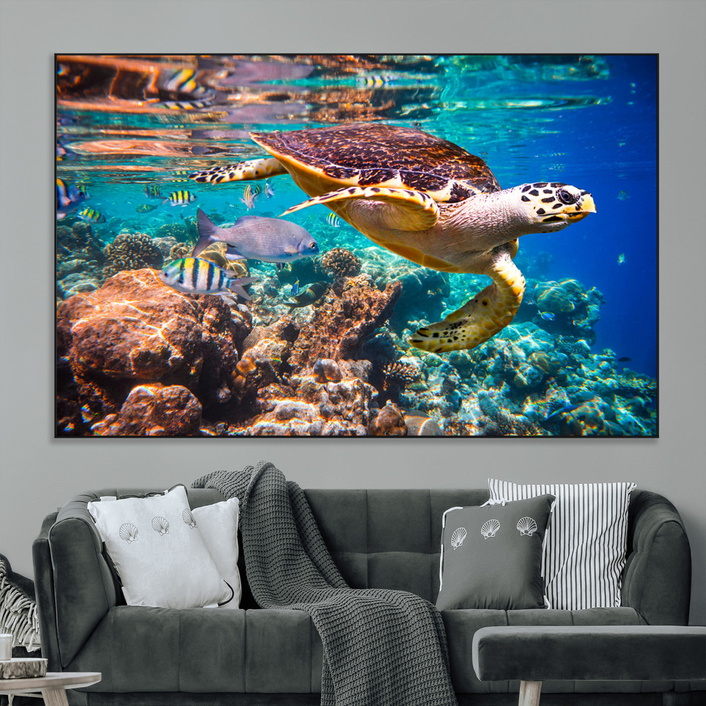 66614-MGV-CV-36X24-Sea Turtle Wall Art Canvas Print – Vibrant Ocean Coral Reef Décor, Ready to Hang